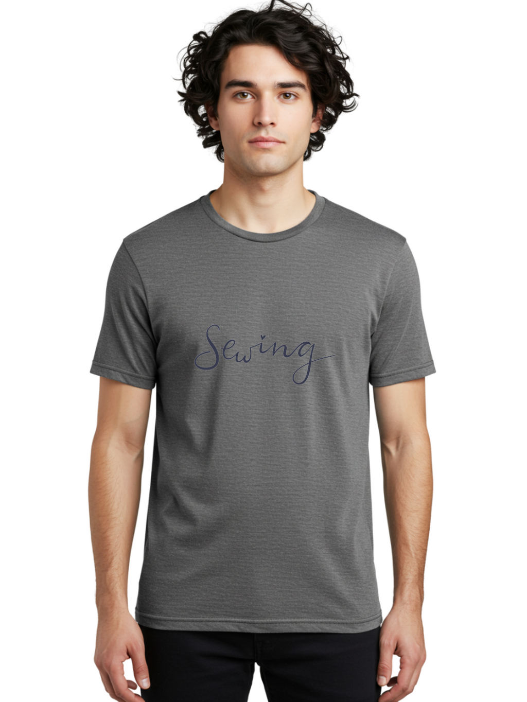 Sewing-1 Men'S Graphic Tee, 100% Cotton, Comfortable Casual Summer Wear, Machine Washable, Sewing, Cursive Text, Handmade Crafts, Diy Projects, Needle And Thread, Creative Hobbies Aac096