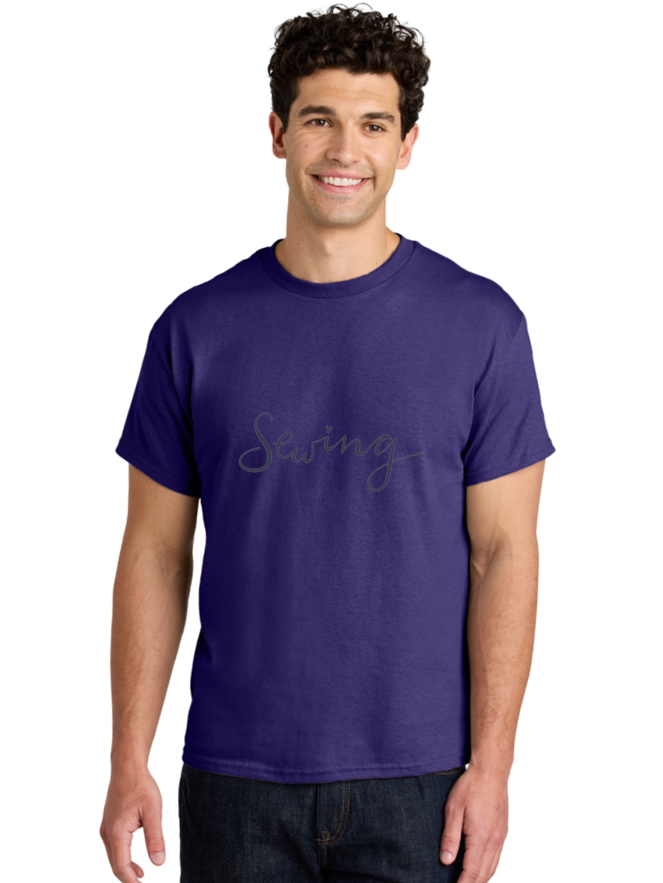 Sewing-1 Men'S Graphic Tee, 100% Cotton, Comfortable Casual Summer Wear, Machine Washable, Sewing, Cursive Text, Handmade Crafts, Diy Projects, Needle And Thread, Creative Hobbies Aac096