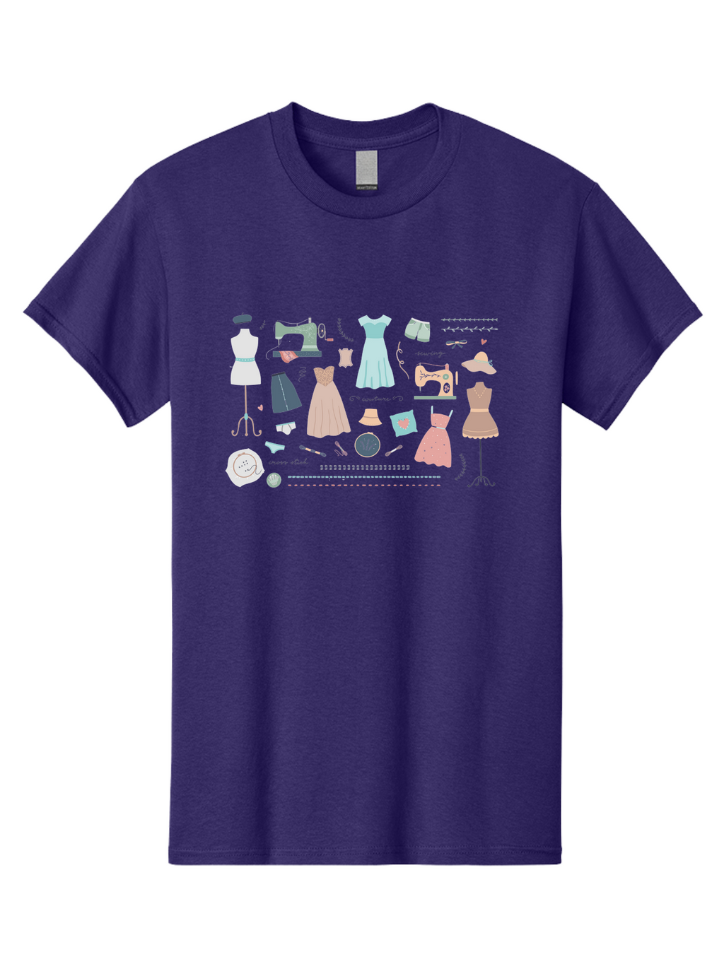 Sewing-Clipart Men'S Graphic Tee, 100% Cotton, Comfortable Casual Summer Wear, Machine Washable, Dresses, Sewing Machines, Mannequins, Fashion Design, Textile Art, Sewing Tools, Threads, Buttons, Fashion Illustration, Custom Clothing, Aac098