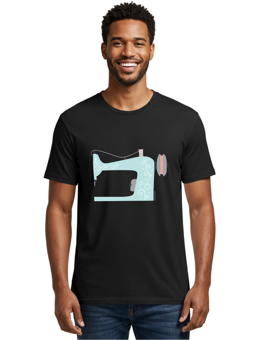 Sewing-Machine-2 Men'S Graphic Tee, 100% Cotton, Comfortable Casual Summer Wear, Machine Washable, Sewing Machine, Vintage Style, Floral Patterns, Pastel Colors, Sewing Equipment, Tailoring, Fashion Design, Textile Art, Embroidery Aac101