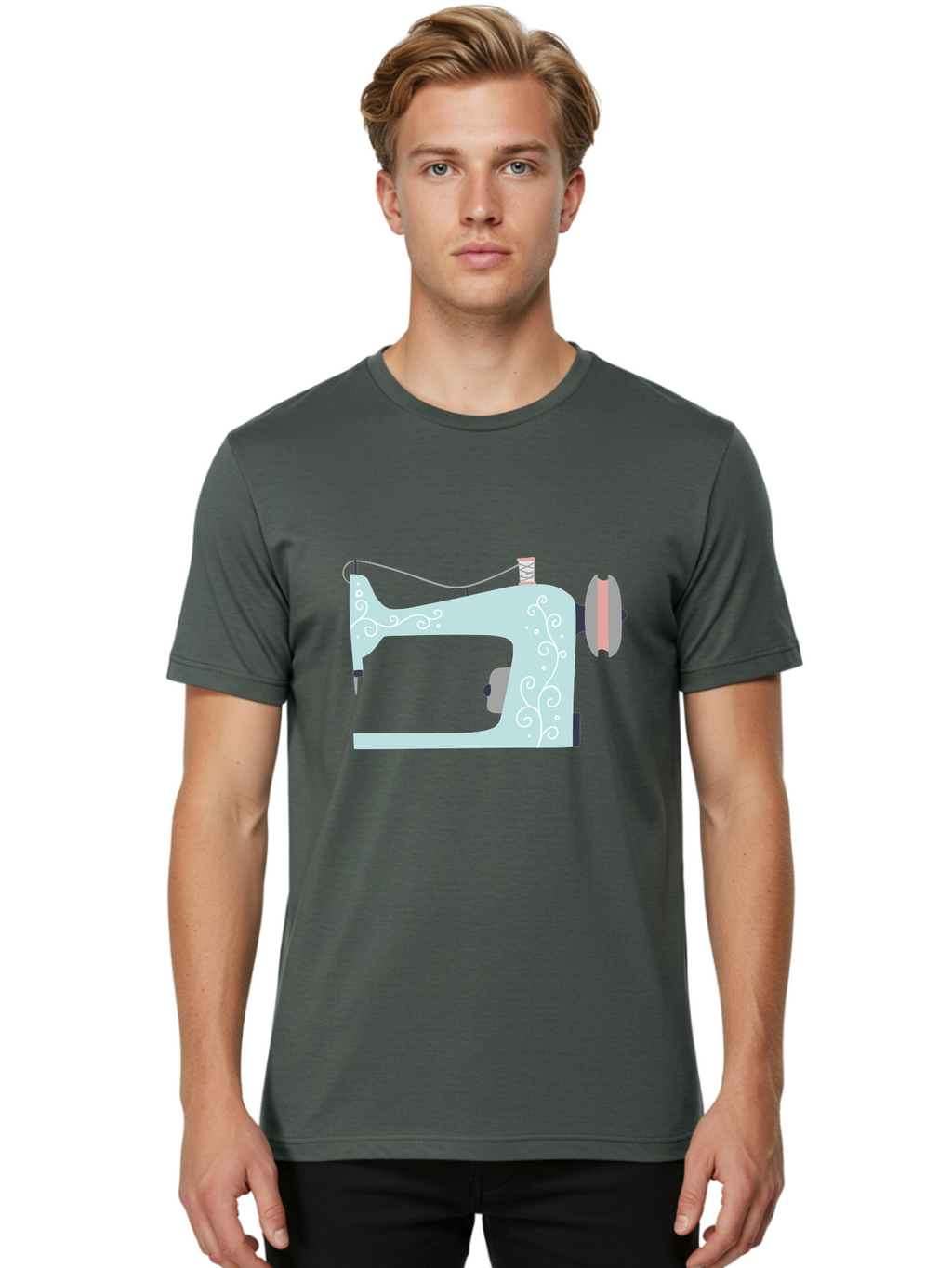Sewing-Machine-2 Men'S Graphic Tee, 100% Cotton, Comfortable Casual Summer Wear, Machine Washable, Sewing Machine, Vintage Style, Floral Patterns, Pastel Colors, Sewing Equipment, Tailoring, Fashion Design, Textile Art, Embroidery Aac101