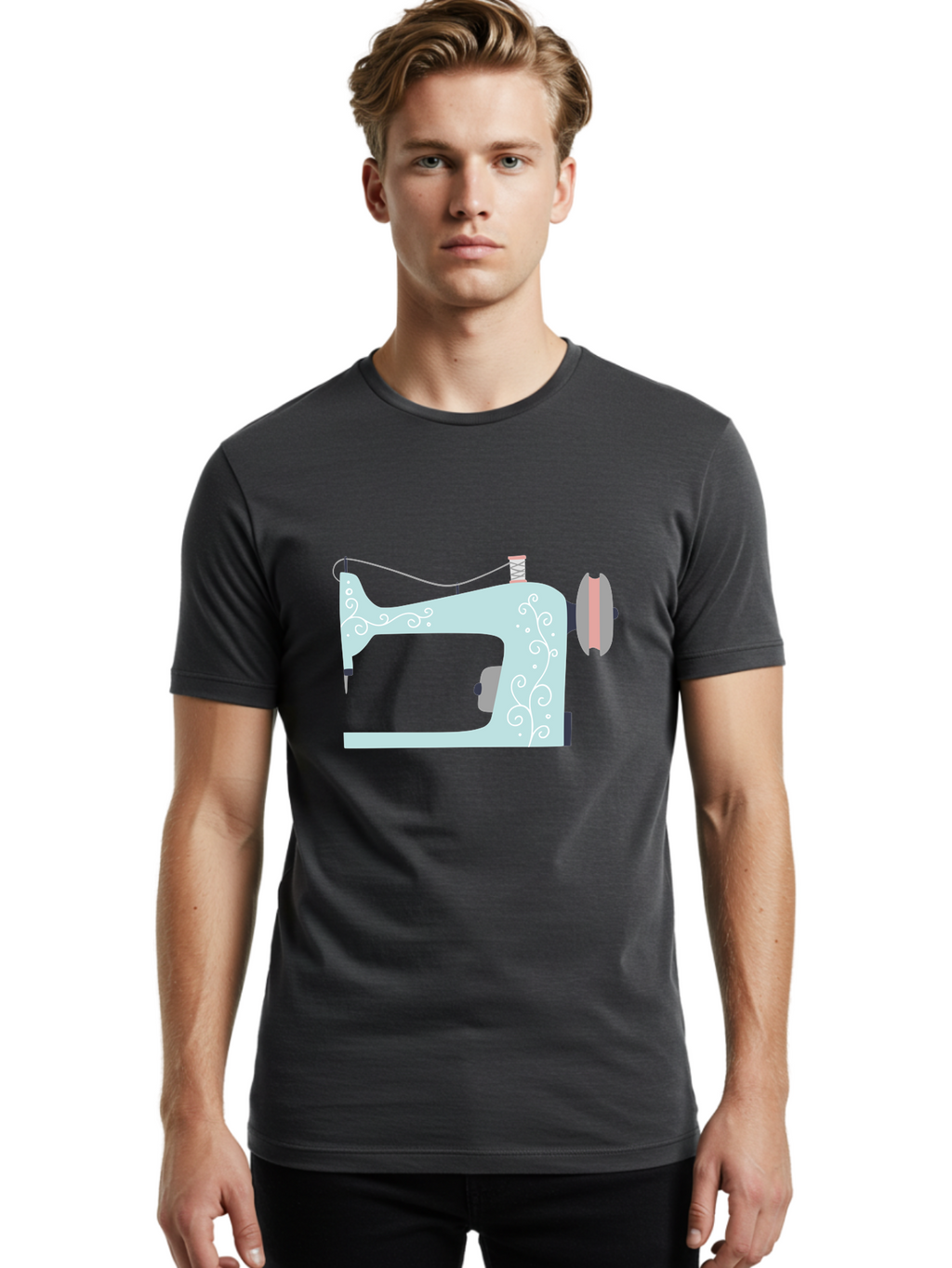 Sewing-Machine-2 Men'S Graphic Tee, 100% Cotton, Comfortable Casual Summer Wear, Machine Washable, Sewing Machine, Vintage Style, Floral Patterns, Pastel Colors, Sewing Equipment, Tailoring, Fashion Design, Textile Art, Embroidery Aac101