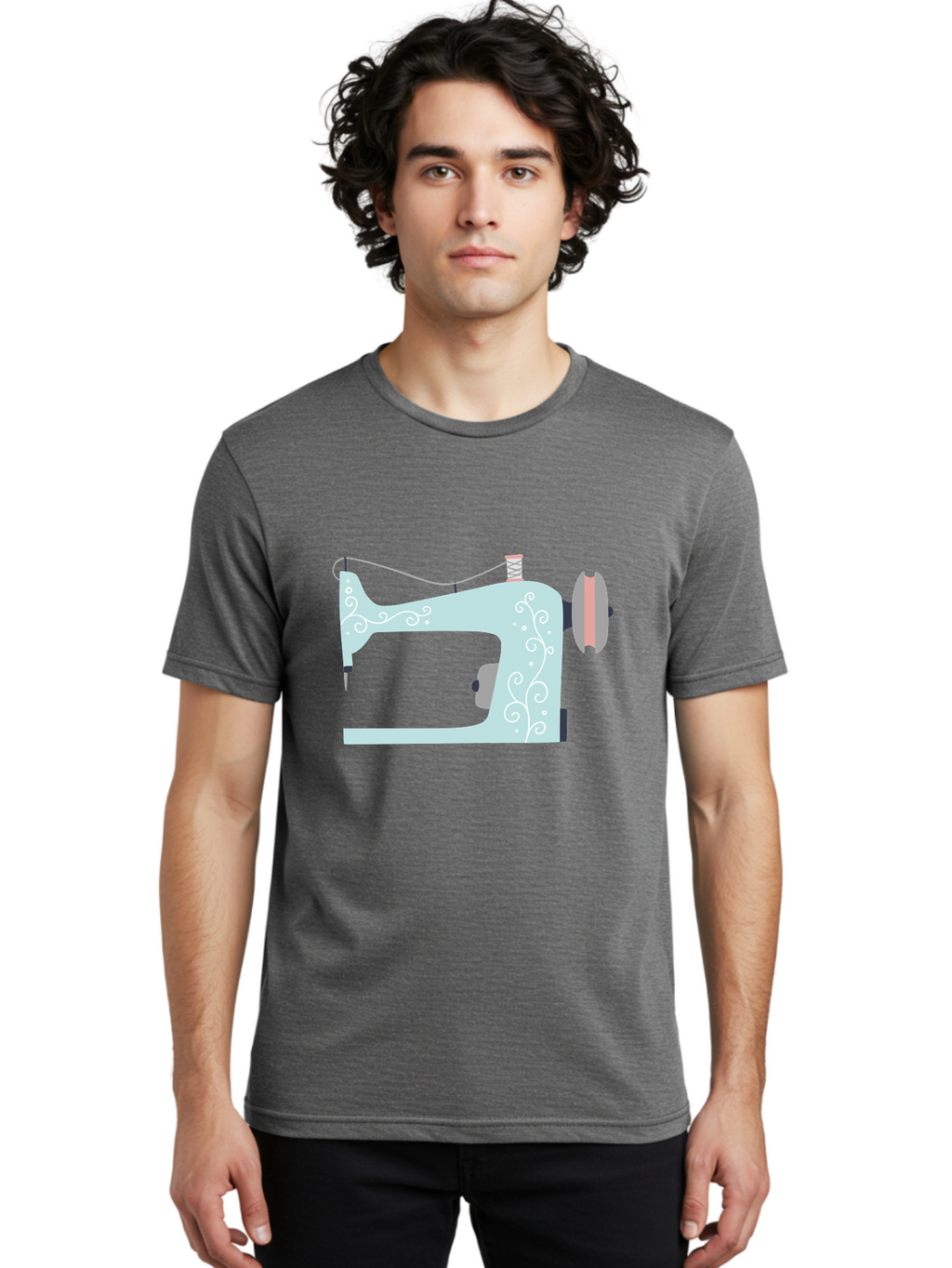 Sewing-Machine-2 Men'S Graphic Tee, 100% Cotton, Comfortable Casual Summer Wear, Machine Washable, Sewing Machine, Vintage Style, Floral Patterns, Pastel Colors, Sewing Equipment, Tailoring, Fashion Design, Textile Art, Embroidery Aac101