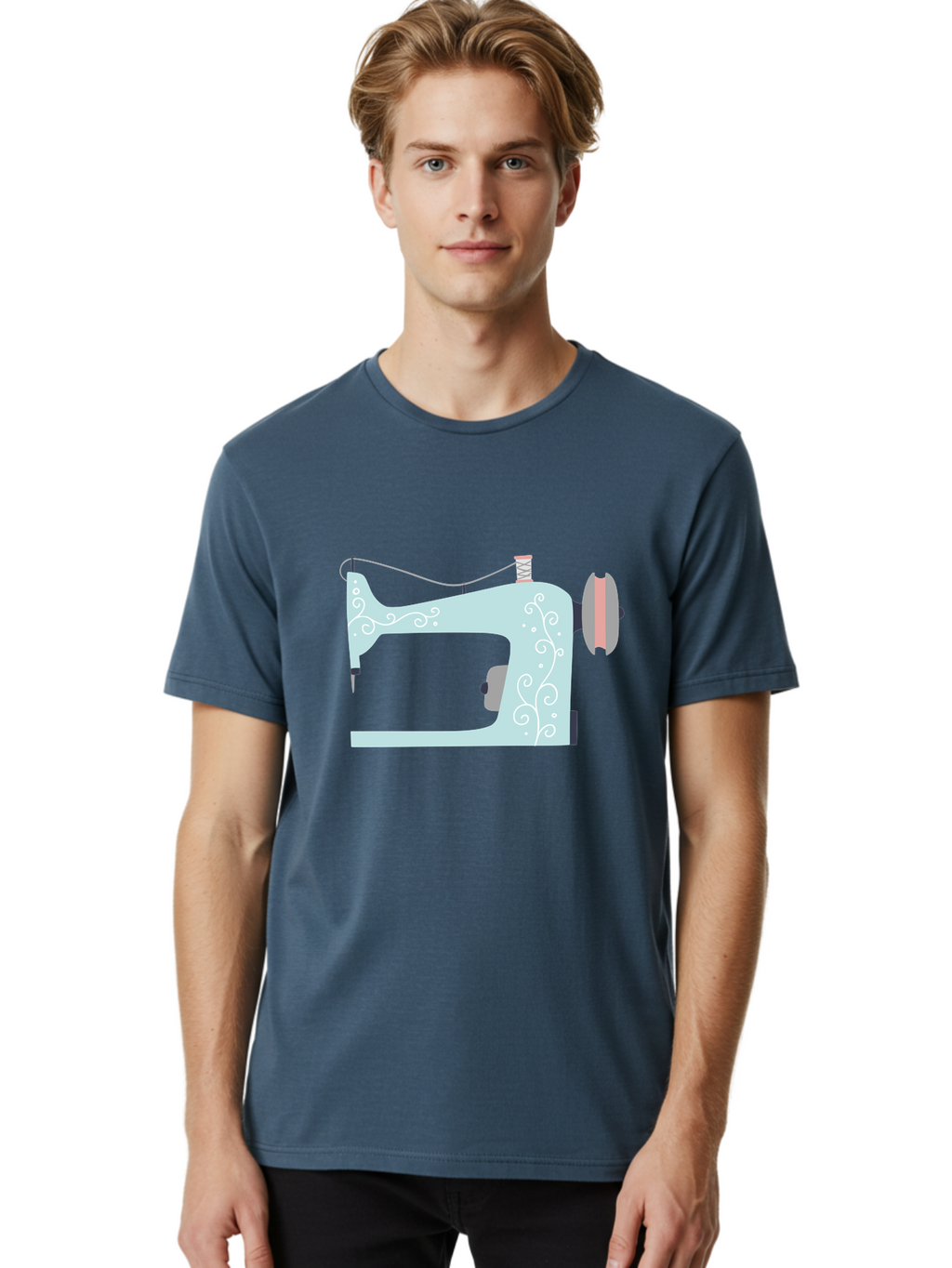 Sewing-Machine-2 Men'S Graphic Tee, 100% Cotton, Comfortable Casual Summer Wear, Machine Washable, Sewing Machine, Vintage Style, Floral Patterns, Pastel Colors, Sewing Equipment, Tailoring, Fashion Design, Textile Art, Embroidery Aac101