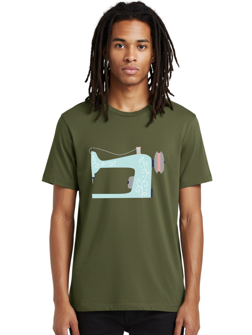 Sewing-Machine-2 Men'S Graphic Tee, 100% Cotton, Comfortable Casual Summer Wear, Machine Washable, Sewing Machine, Vintage Style, Floral Patterns, Pastel Colors, Sewing Equipment, Tailoring, Fashion Design, Textile Art, Embroidery Aac101