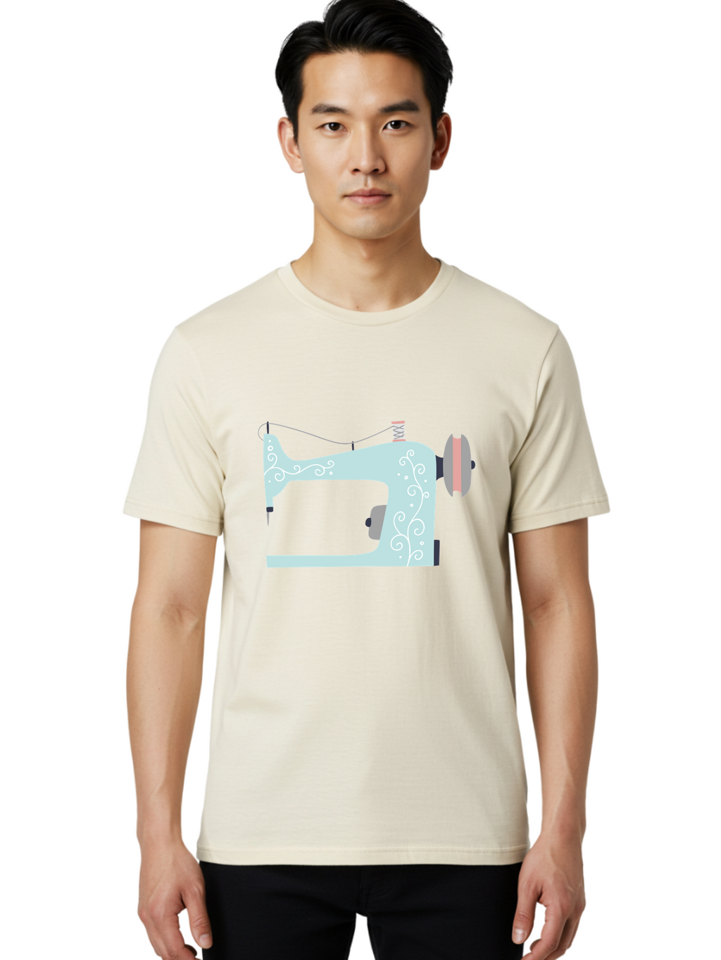 Sewing-Machine-2 Men'S Graphic Tee, 100% Cotton, Comfortable Casual Summer Wear, Machine Washable, Sewing Machine, Vintage Style, Floral Patterns, Pastel Colors, Sewing Equipment, Tailoring, Fashion Design, Textile Art, Embroidery Aac101