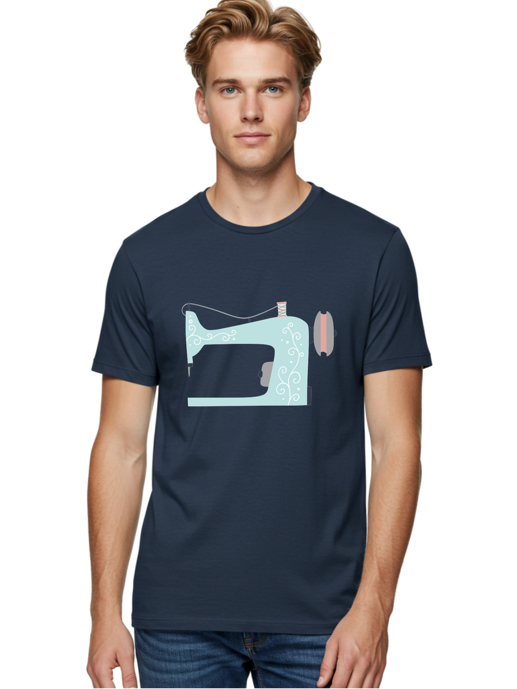 Sewing-Machine-2 Men'S Graphic Tee, 100% Cotton, Comfortable Casual Summer Wear, Machine Washable, Sewing Machine, Vintage Style, Floral Patterns, Pastel Colors, Sewing Equipment, Tailoring, Fashion Design, Textile Art, Embroidery Aac101