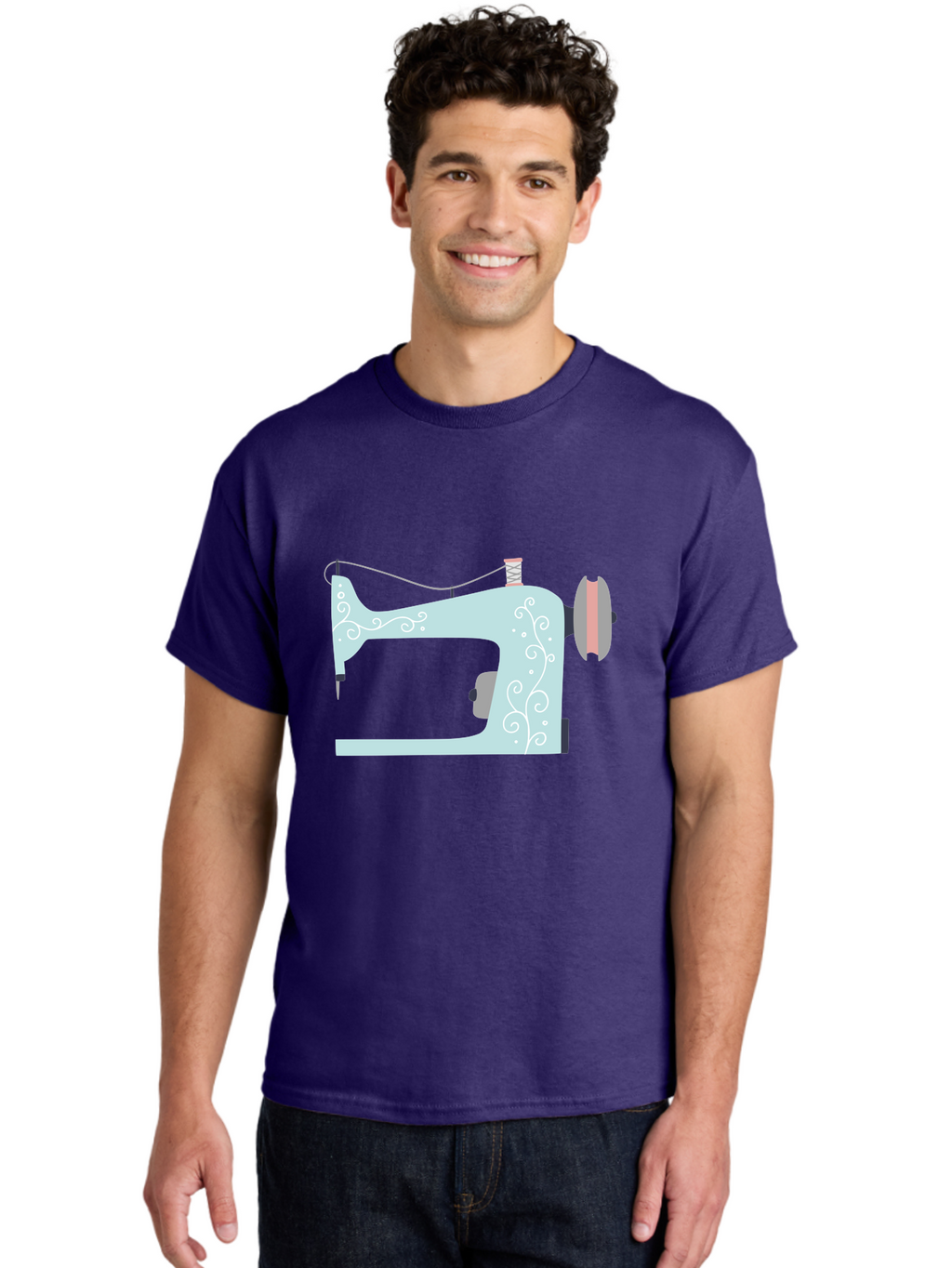 Sewing-Machine-2 Men'S Graphic Tee, 100% Cotton, Comfortable Casual Summer Wear, Machine Washable, Sewing Machine, Vintage Style, Floral Patterns, Pastel Colors, Sewing Equipment, Tailoring, Fashion Design, Textile Art, Embroidery Aac101