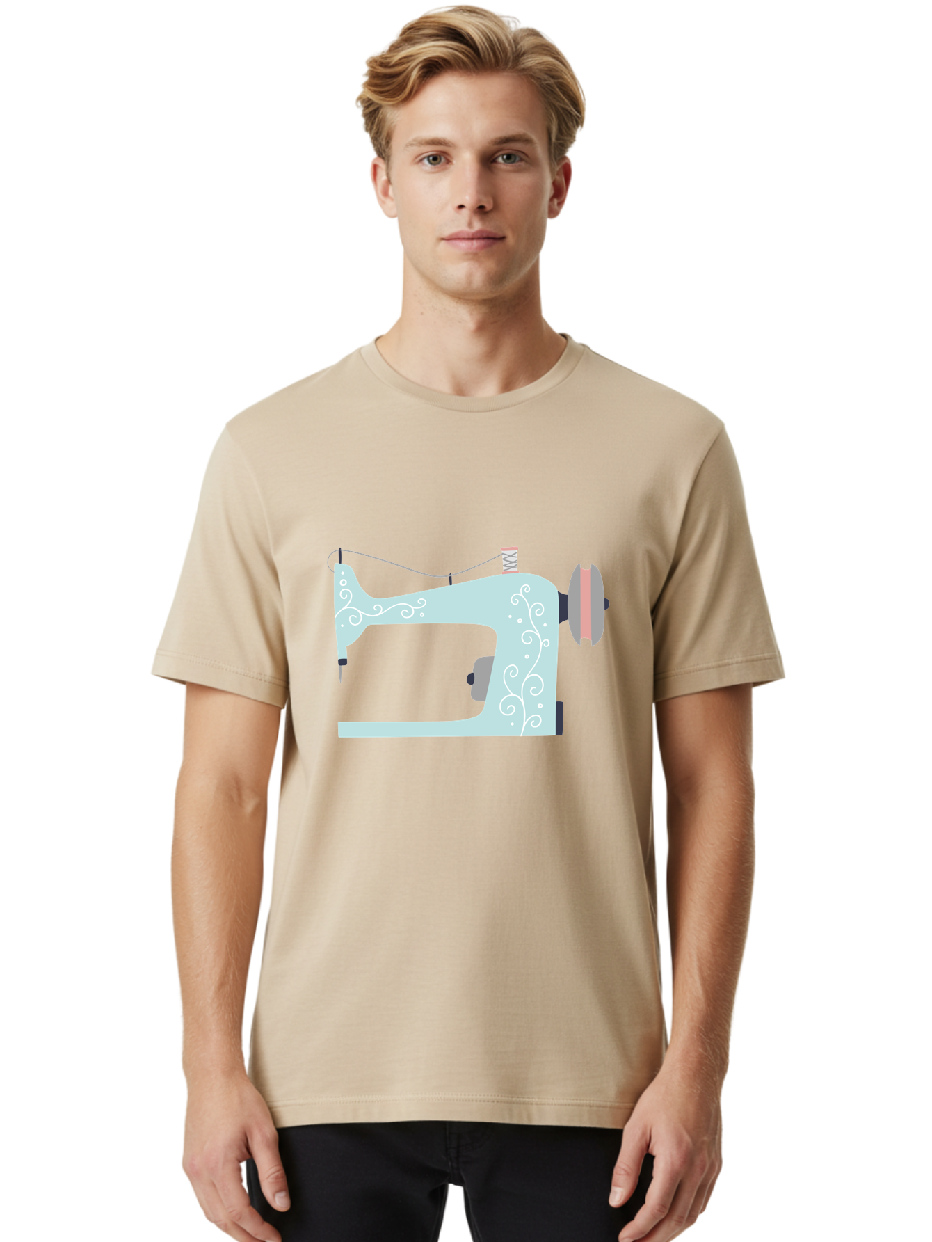 Sewing-Machine-2 Men'S Graphic Tee, 100% Cotton, Comfortable Casual Summer Wear, Machine Washable, Sewing Machine, Vintage Style, Floral Patterns, Pastel Colors, Sewing Equipment, Tailoring, Fashion Design, Textile Art, Embroidery Aac101