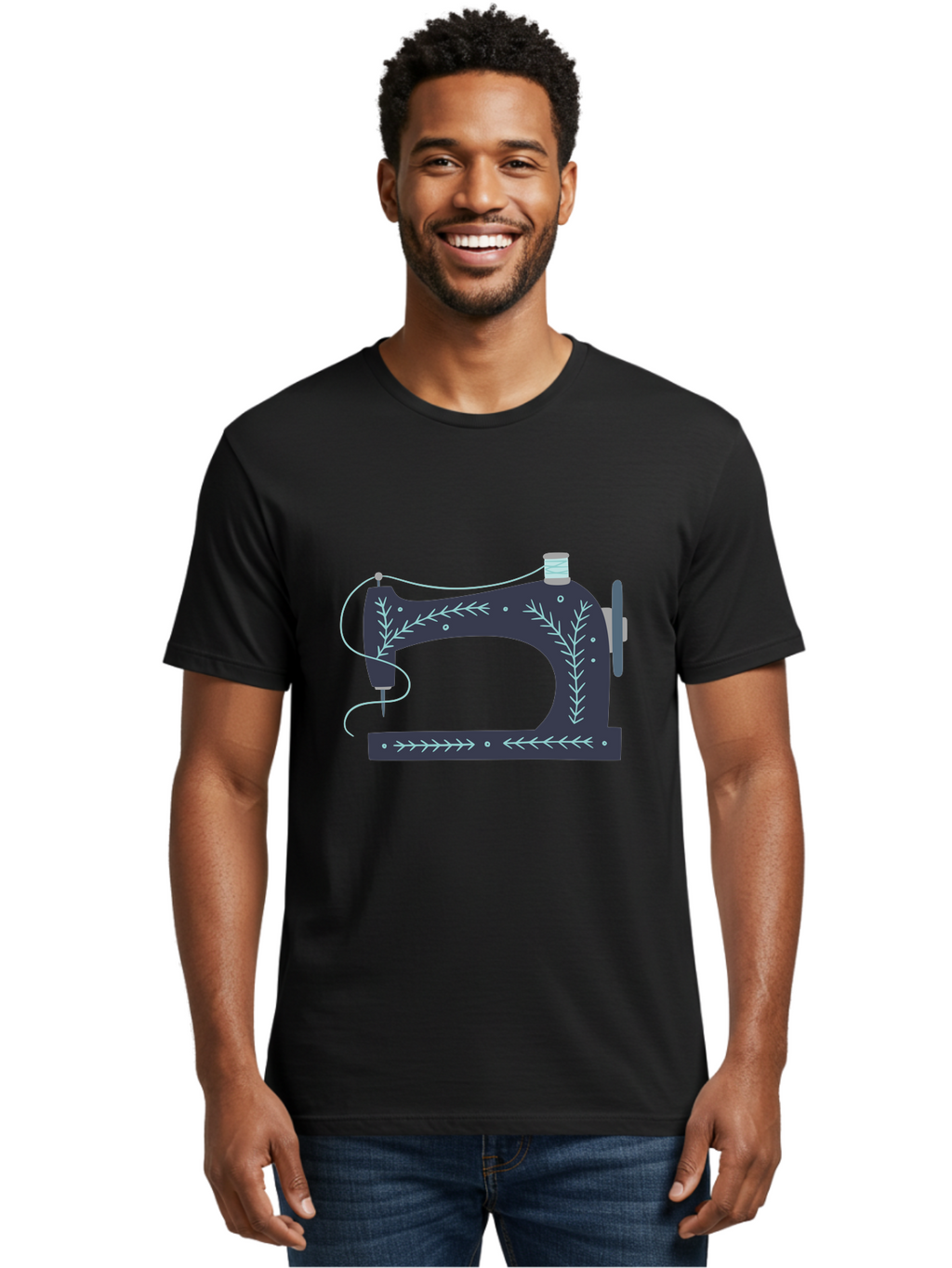 Sewing-Machine-3 Men'S Graphic Tee, 100% Cotton, Comfortable Casual Summer Wear, Machine Washable, Vintage Sewing Machine, Floral Designs, Sewing Decor, Needle And Thread, Textile Art, Creative Inspiration, Diy Fashion, Handmade Crafts Aac102