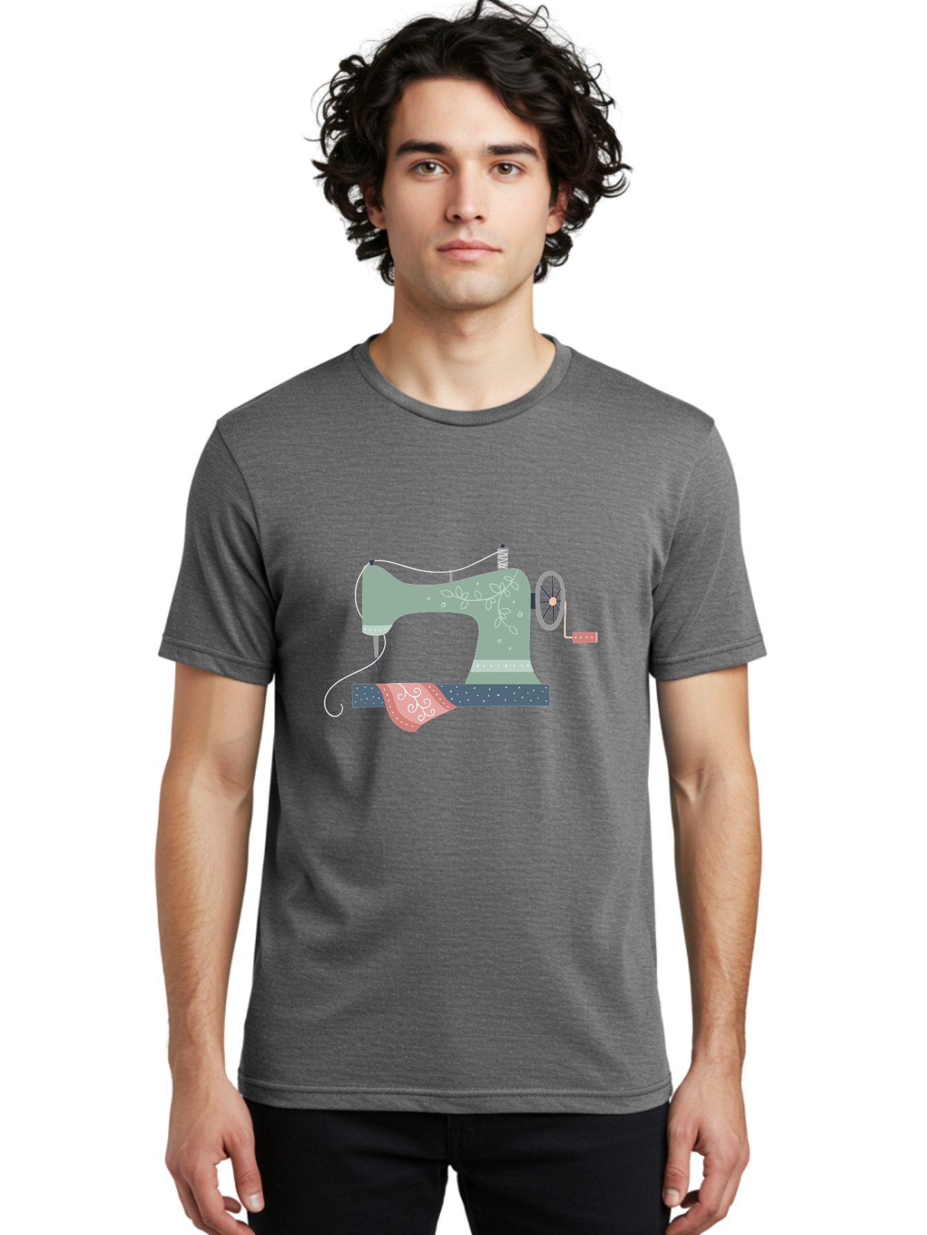 Sewing-Machine-4 Men'S Graphic Tee, 100% Cotton, Comfortable Casual Summer Wear, Machine Washable, Vintage Sewing Machine, Floral Design, Sewing Thread, Handmade Crafts, Diy Fashion, Creative Hobbies, Stitching, Needlework, Embroidery, Aac103