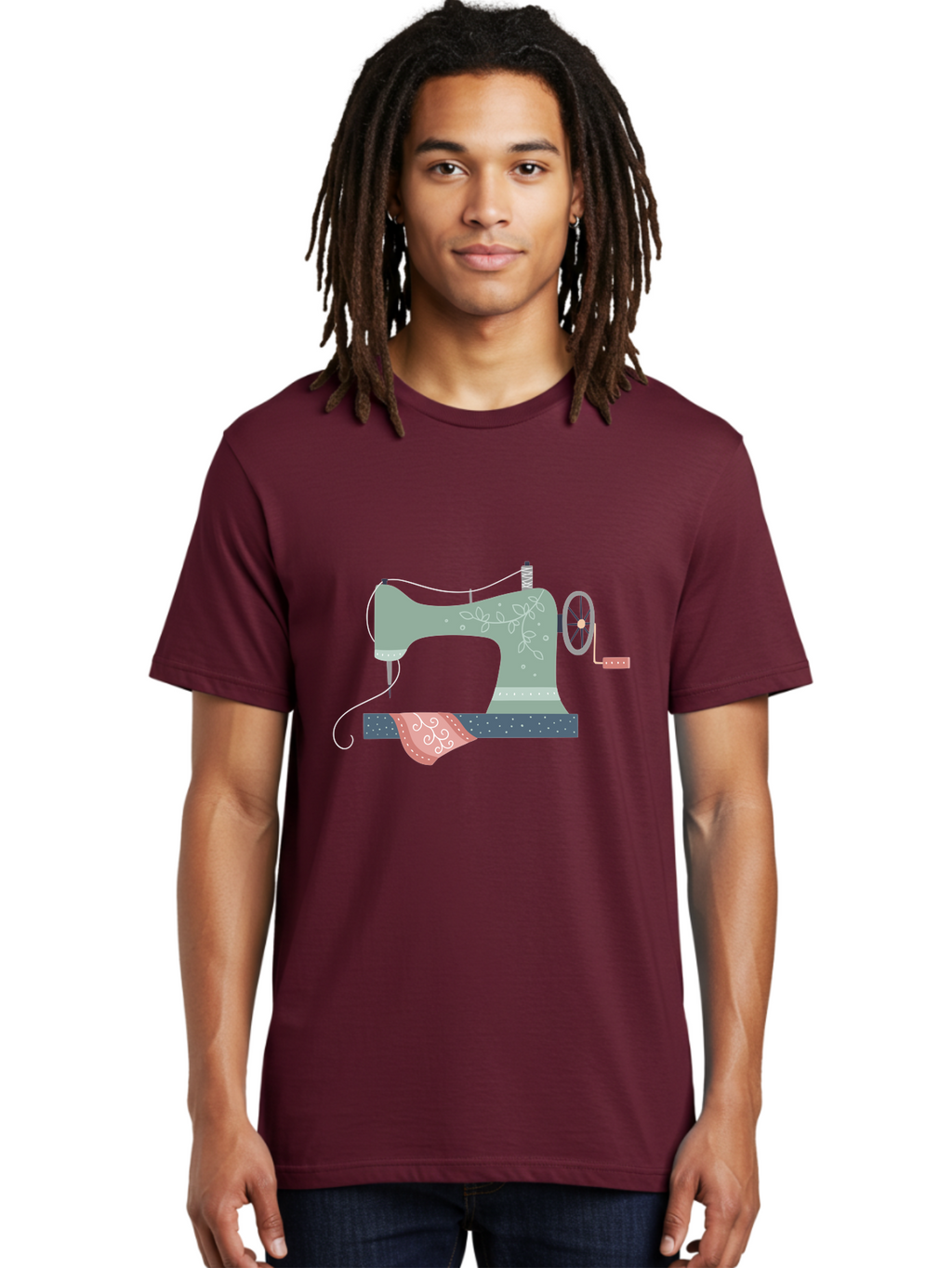 Sewing-Machine-4 Men'S Graphic Tee, 100% Cotton, Comfortable Casual Summer Wear, Machine Washable, Vintage Sewing Machine, Floral Design, Sewing Thread, Handmade Crafts, Diy Fashion, Creative Hobbies, Stitching, Needlework, Embroidery, Aac103