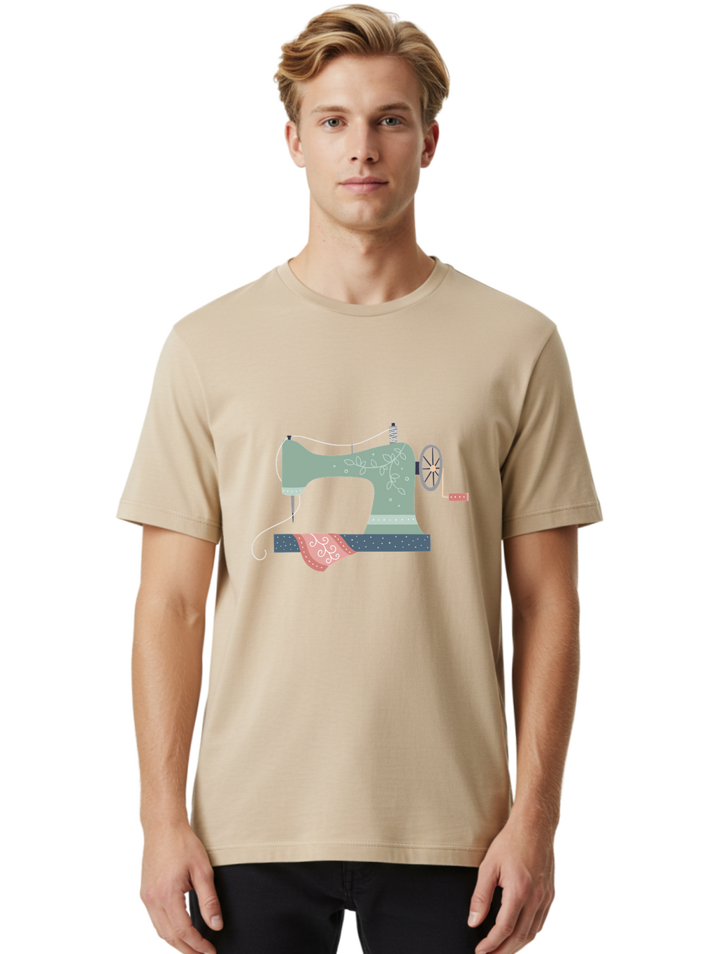 Sewing-Machine-4 Men'S Graphic Tee, 100% Cotton, Comfortable Casual Summer Wear, Machine Washable, Vintage Sewing Machine, Floral Design, Sewing Thread, Handmade Crafts, Diy Fashion, Creative Hobbies, Stitching, Needlework, Embroidery, Aac103