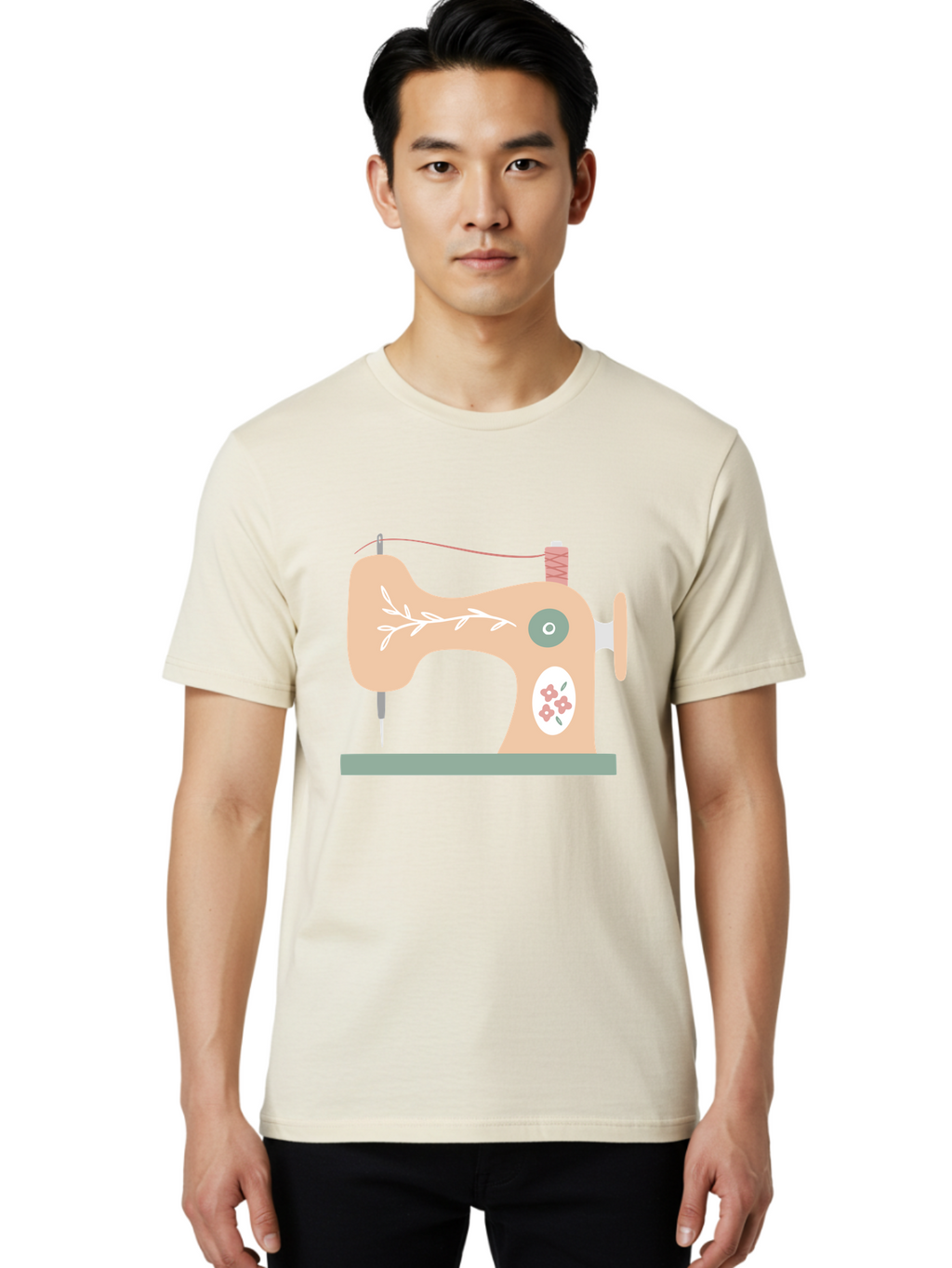 Sewing-Machine-5 Men'S Graphic Tee, 100% Cotton, Comfortable Casual Summer Wear, Machine Washable, Vintage Sewing Machine, Floral Patterns, Embroidery Designs, Needle And Thread, Pastel Colors, Creative Crafting, Diy Sewing, Textile Art, Aac104