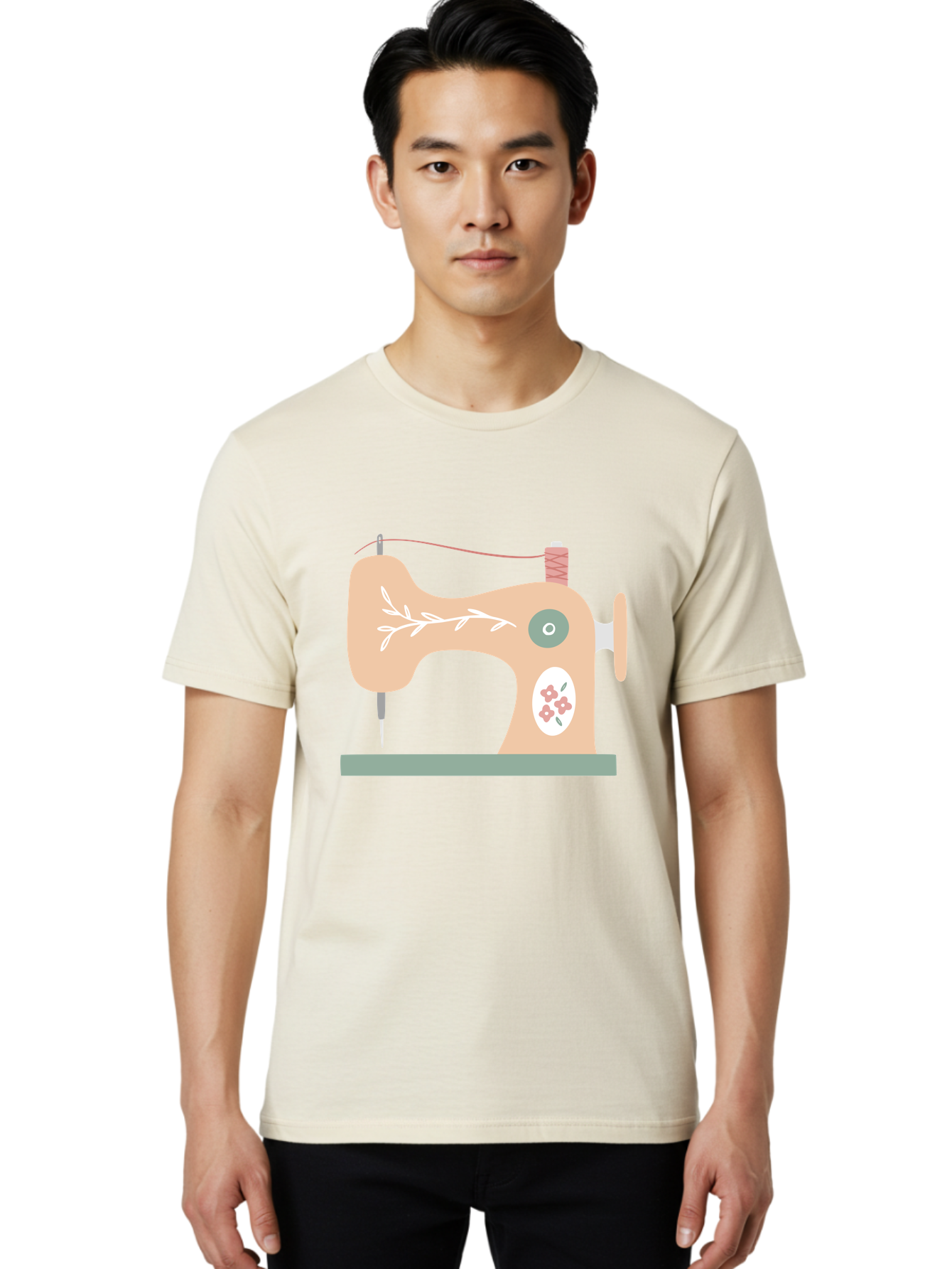Sewing-Machine-5 Men'S Graphic Tee, 100% Cotton, Comfortable Casual Summer Wear, Machine Washable, Vintage Sewing Machine, Floral Patterns, Embroidery Designs, Needle And Thread, Pastel Colors, Creative Crafting, Diy Sewing, Textile Art, Aac104