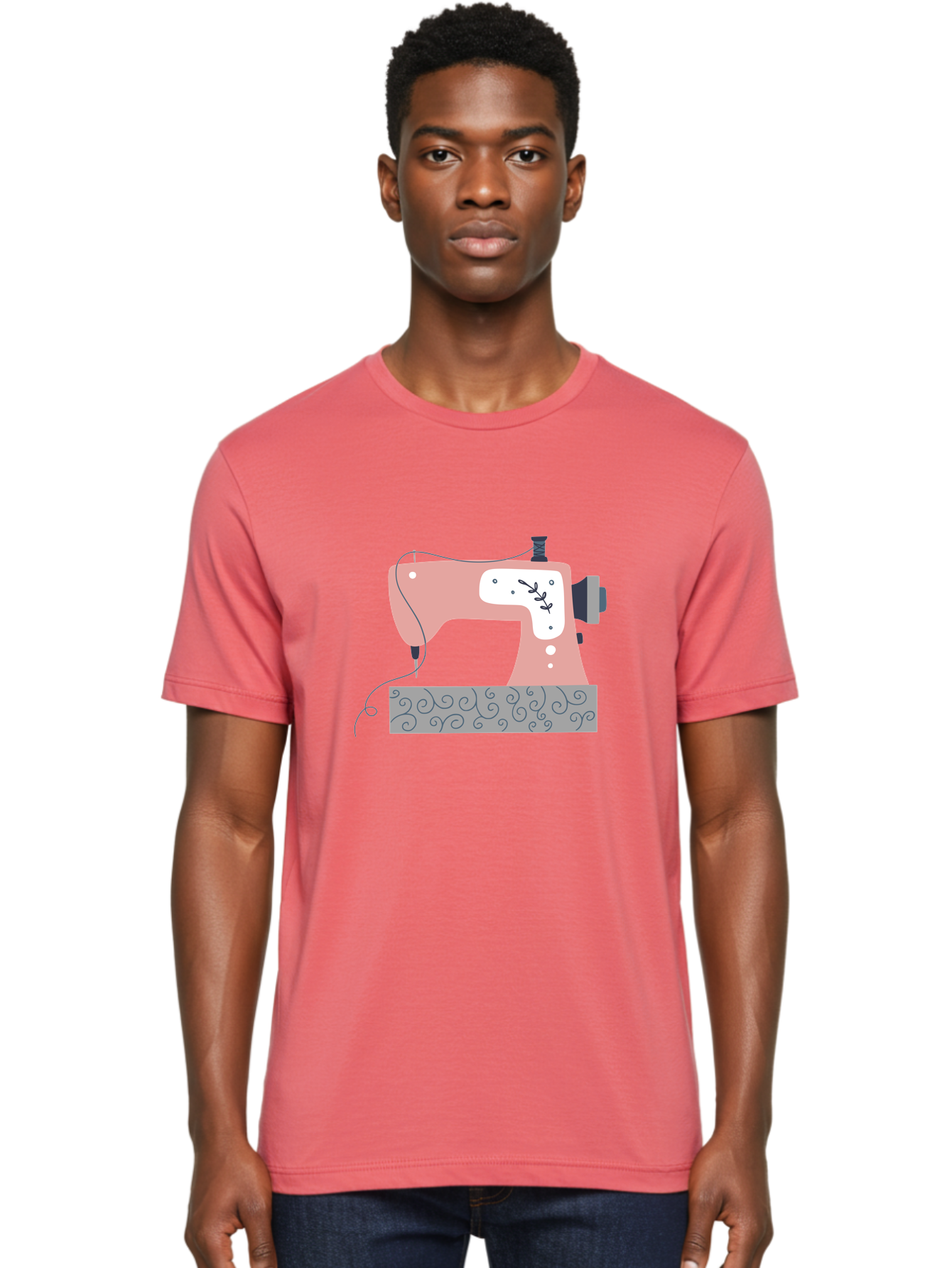 Sewing-Machine-6 Men'S Graphic Tee, 100% Cotton, Comfortable Casual Summer Wear, Machine Washable, Sewing Machine, Pink And White Machine, Thread And Fabric, Sewing Hobby, Crafting, Needlework, Handmade, Tailoring Aac105