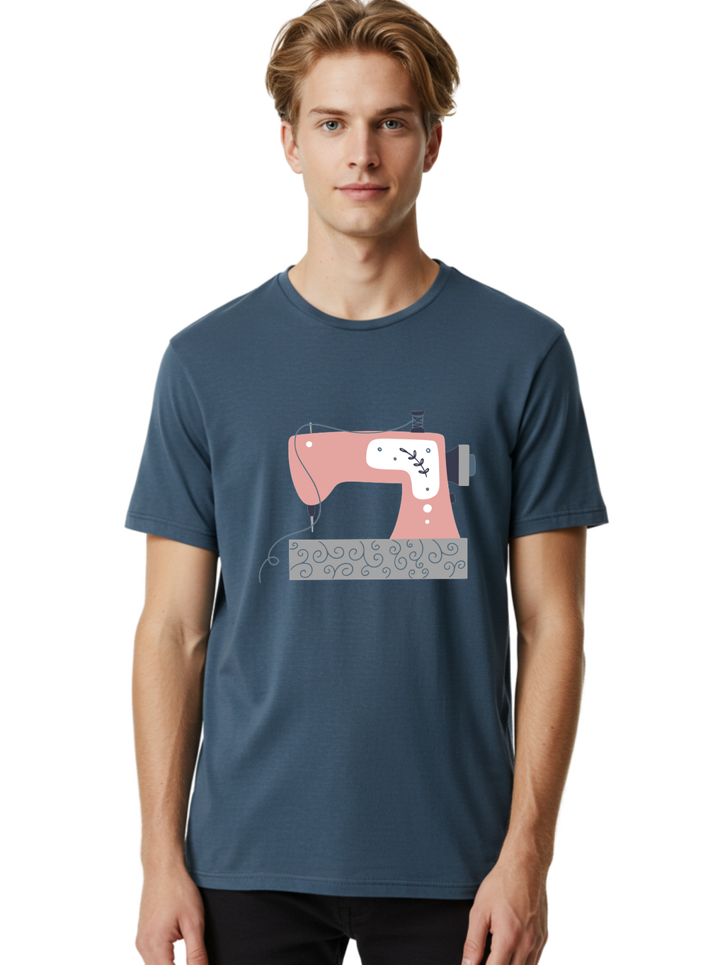 Sewing-Machine-6 Men'S Graphic Tee, 100% Cotton, Comfortable Casual Summer Wear, Machine Washable, Sewing Machine, Pink And White Machine, Thread And Fabric, Sewing Hobby, Crafting, Needlework, Handmade, Tailoring Aac105
