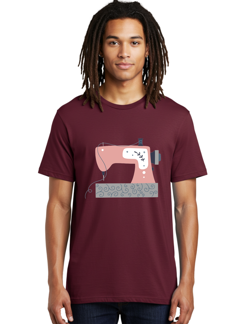 Sewing-Machine-6 Men'S Graphic Tee, 100% Cotton, Comfortable Casual Summer Wear, Machine Washable, Sewing Machine, Pink And White Machine, Thread And Fabric, Sewing Hobby, Crafting, Needlework, Handmade, Tailoring Aac105