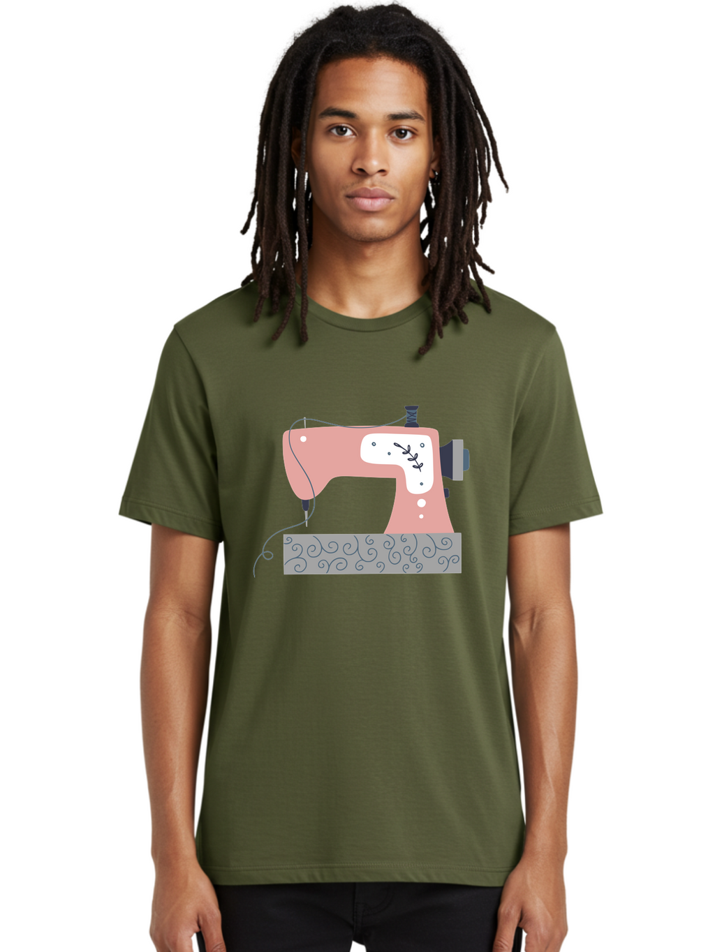 Sewing-Machine-6 Men'S Graphic Tee, 100% Cotton, Comfortable Casual Summer Wear, Machine Washable, Sewing Machine, Pink And White Machine, Thread And Fabric, Sewing Hobby, Crafting, Needlework, Handmade, Tailoring Aac105