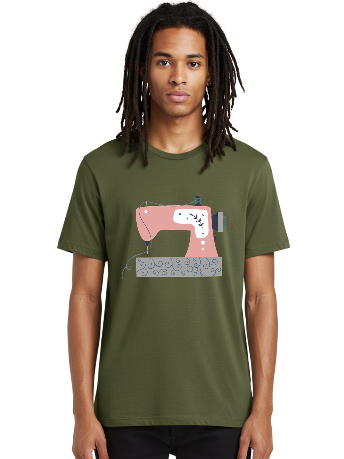 Sewing-Machine-6 Men'S Graphic Tee, 100% Cotton, Comfortable Casual Summer Wear, Machine Washable, Sewing Machine, Pink And White Machine, Thread And Fabric, Sewing Hobby, Crafting, Needlework, Handmade, Tailoring Aac105