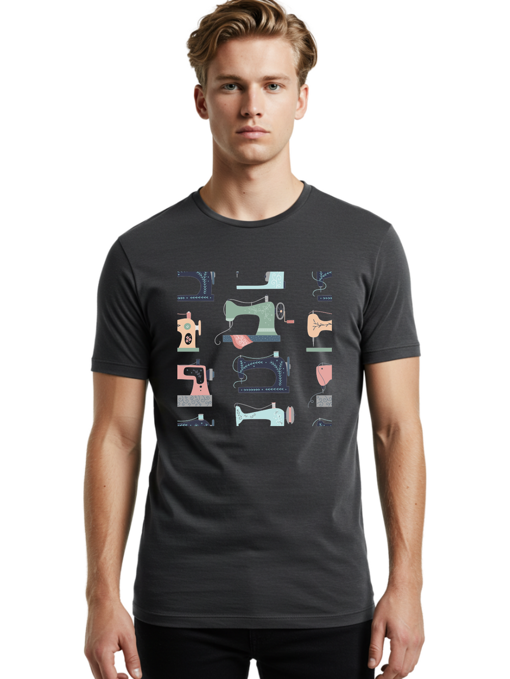Sewing-Machines Men'S Graphic Tee, 100% Cotton, Comfortable Casual Summer Wear, Machine Washable, Sewing Machines, Vintage Style, Pastel Colors, Floral Patterns, Fashion Design, Handmade, Crafting, Tailor, Sewing Supplies, Thread, Needle Aac107
