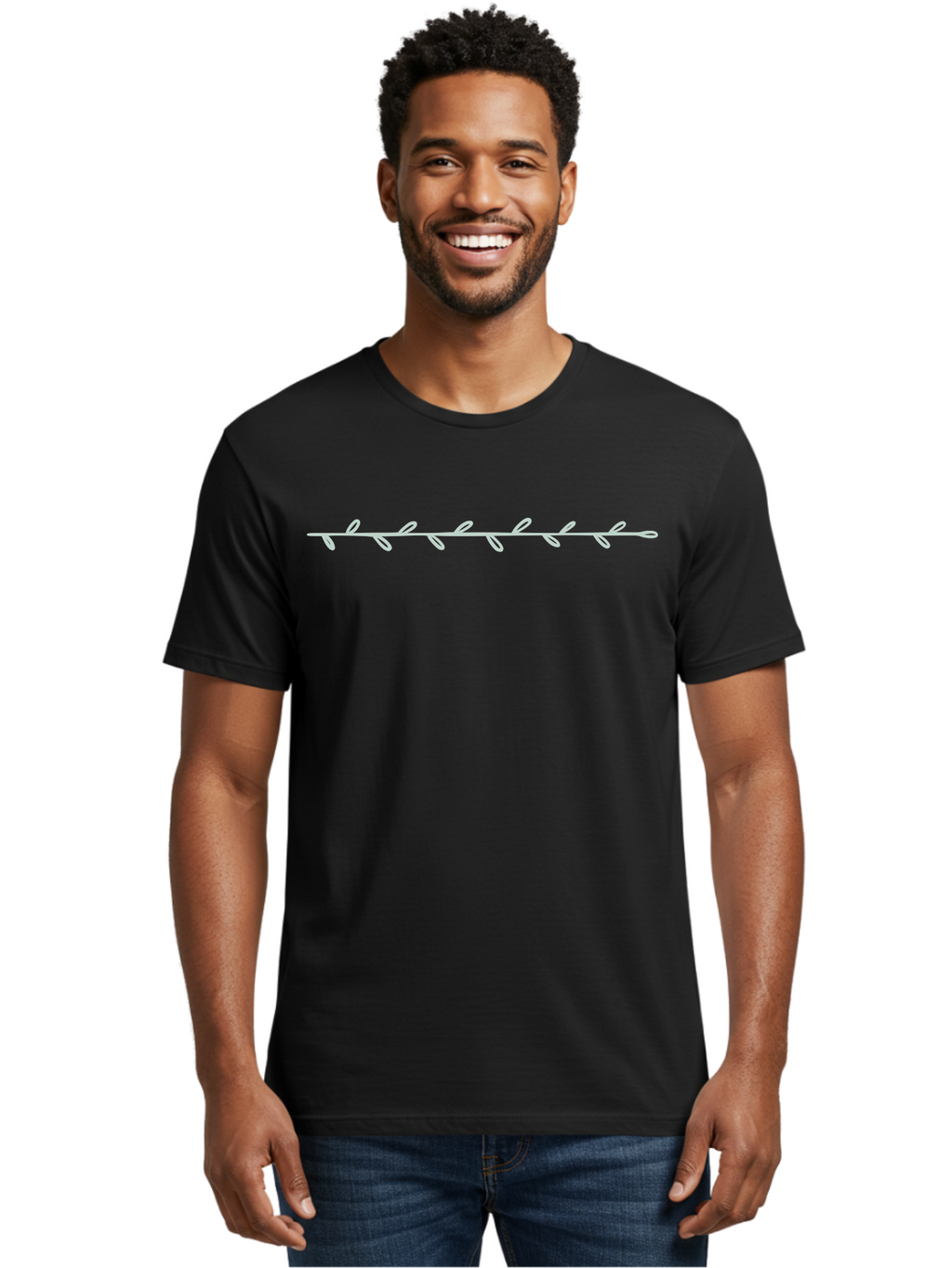 Simple-White-Vine Men'S Graphic Tee, 100% Cotton, Comfortable Casual Summer Wear, Machine Washable, Simple Branch Design, Minimalist Illustration, White Leaves, Delicate Pattern, Elegant Line Art, Modern Graphics, Floral Element Aac113