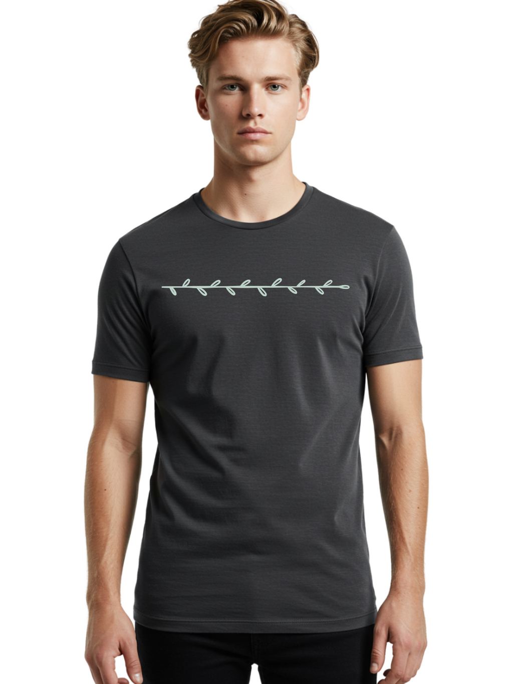 Simple-White-Vine Men'S Graphic Tee, 100% Cotton, Comfortable Casual Summer Wear, Machine Washable, Simple Branch Design, Minimalist Illustration, White Leaves, Delicate Pattern, Elegant Line Art, Modern Graphics, Floral Element Aac113