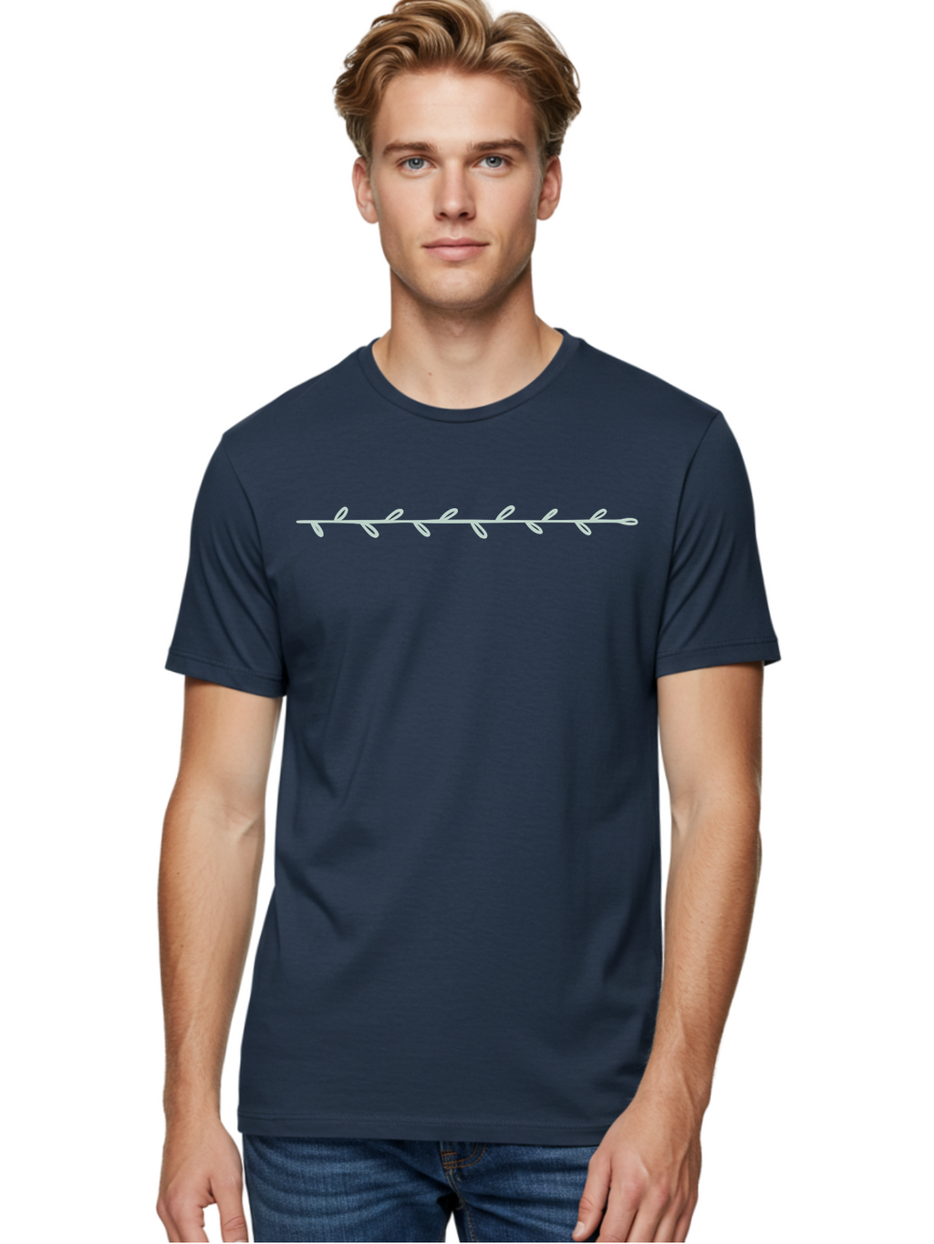 Simple-White-Vine Men'S Graphic Tee, 100% Cotton, Comfortable Casual Summer Wear, Machine Washable, Simple Branch Design, Minimalist Illustration, White Leaves, Delicate Pattern, Elegant Line Art, Modern Graphics, Floral Element Aac113