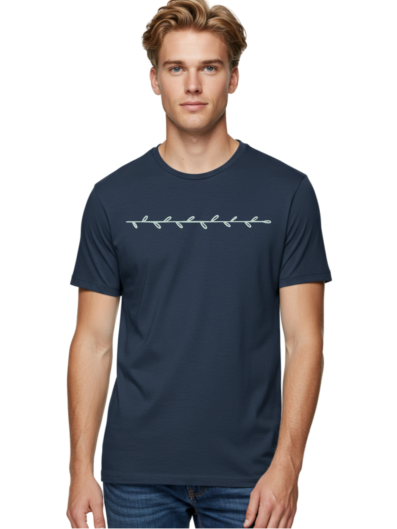Simple-White-Vine Men'S Graphic Tee, 100% Cotton, Comfortable Casual Summer Wear, Machine Washable, Simple Branch Design, Minimalist Illustration, White Leaves, Delicate Pattern, Elegant Line Art, Modern Graphics, Floral Element Aac113