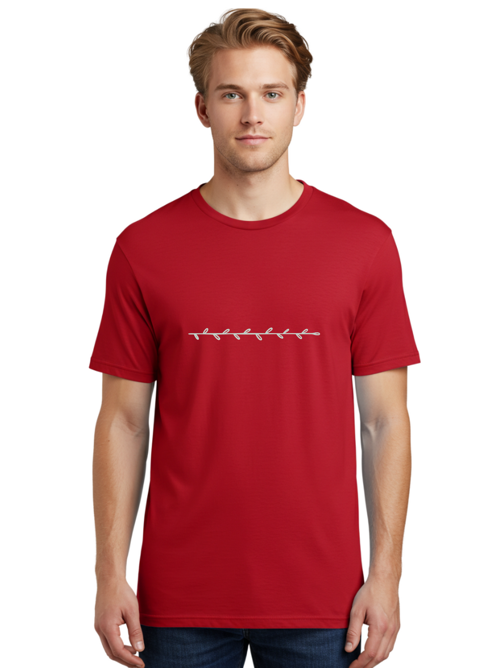 Simple-White-Vine Men'S Graphic Tee, 100% Cotton, Comfortable Casual Summer Wear, Machine Washable, Simple Branch Design, Minimalist Illustration, White Leaves, Delicate Pattern, Elegant Line Art, Modern Graphics, Floral Element Aac113