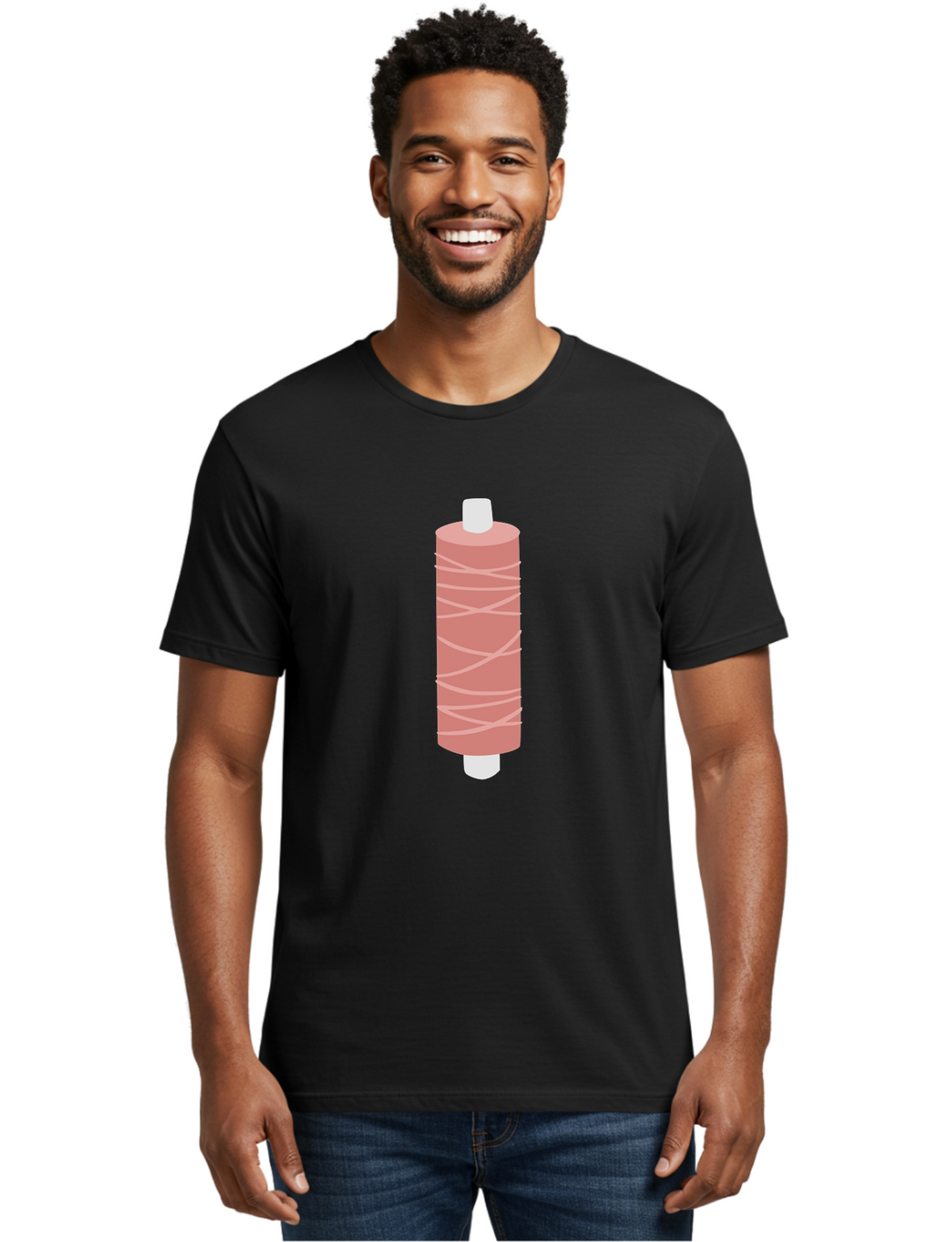Spool-Of-Thread-1 Men'S Graphic Tee, 100% Cotton, Comfortable Casual Summer Wear, Machine Washable, Spool, Thread, Sewing, Pink Thread, Crafting, Embroidery, Fashion Design, Sewing Supplies, Tailoring, Pastel Colors Aac114