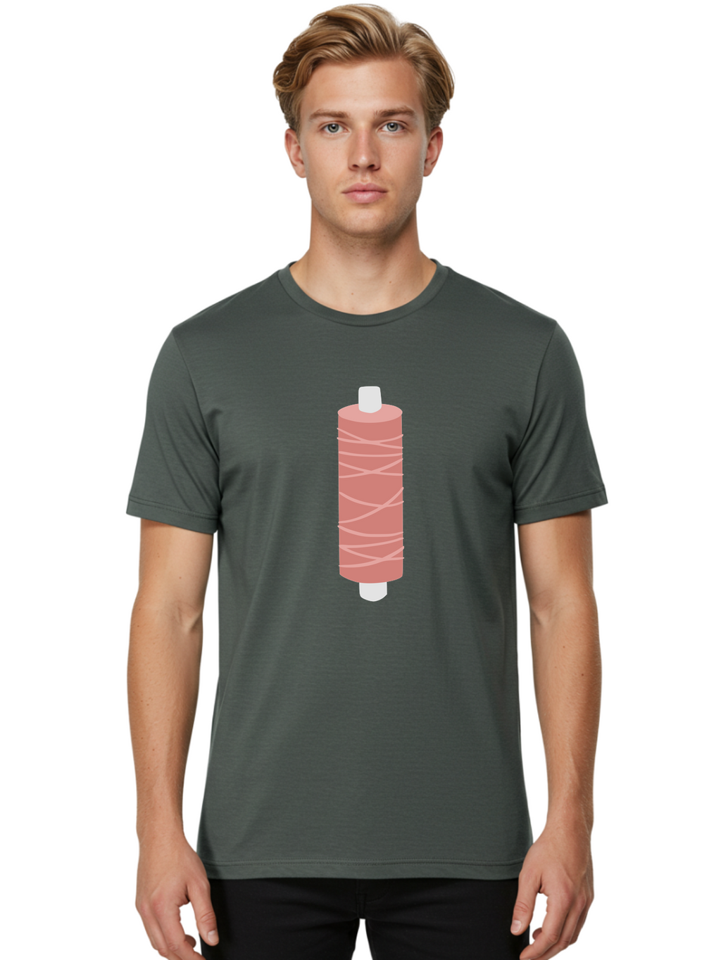Spool-Of-Thread-1 Men'S Graphic Tee, 100% Cotton, Comfortable Casual Summer Wear, Machine Washable, Spool, Thread, Sewing, Pink Thread, Crafting, Embroidery, Fashion Design, Sewing Supplies, Tailoring, Pastel Colors Aac114