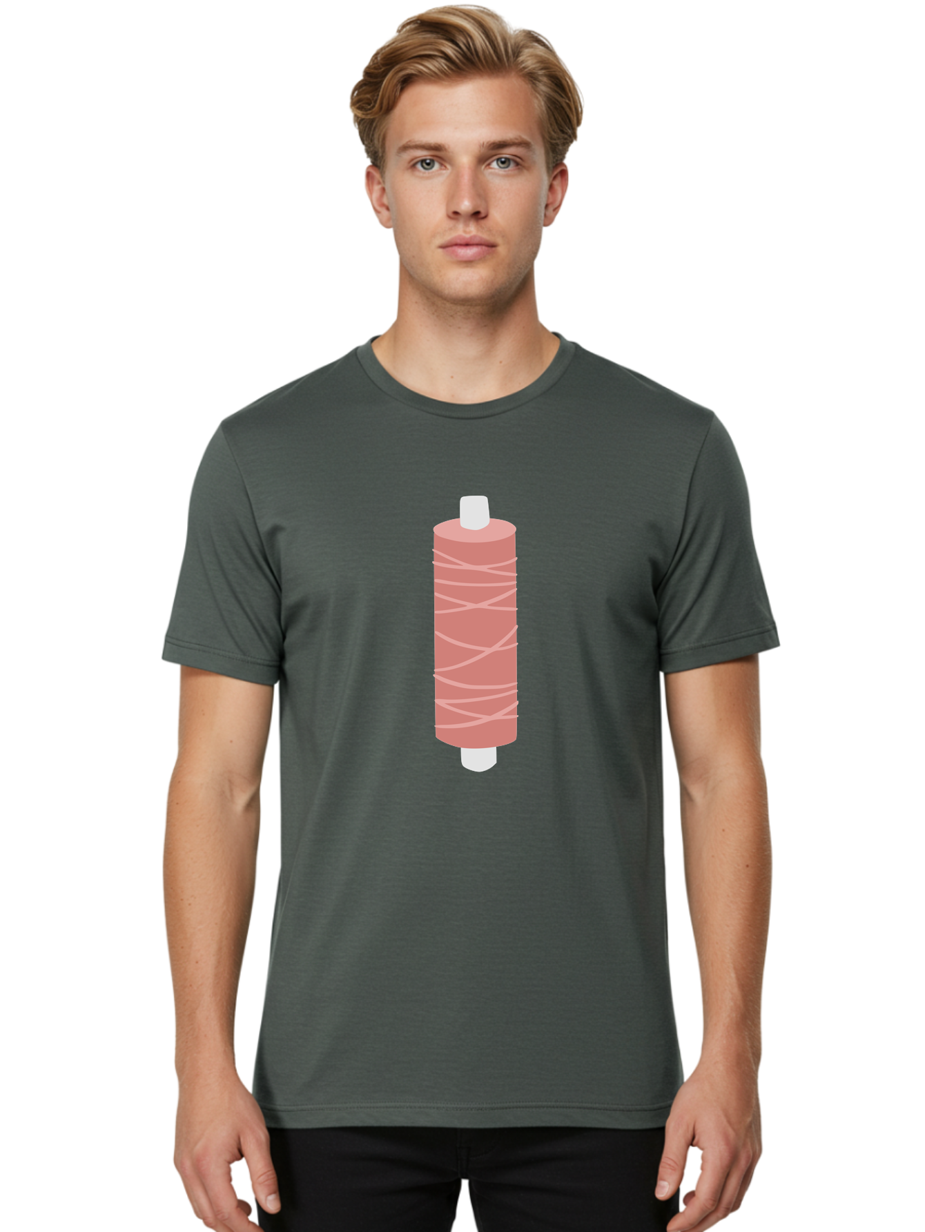 Spool-Of-Thread-1 Men'S Graphic Tee, 100% Cotton, Comfortable Casual Summer Wear, Machine Washable, Spool, Thread, Sewing, Pink Thread, Crafting, Embroidery, Fashion Design, Sewing Supplies, Tailoring, Pastel Colors Aac114