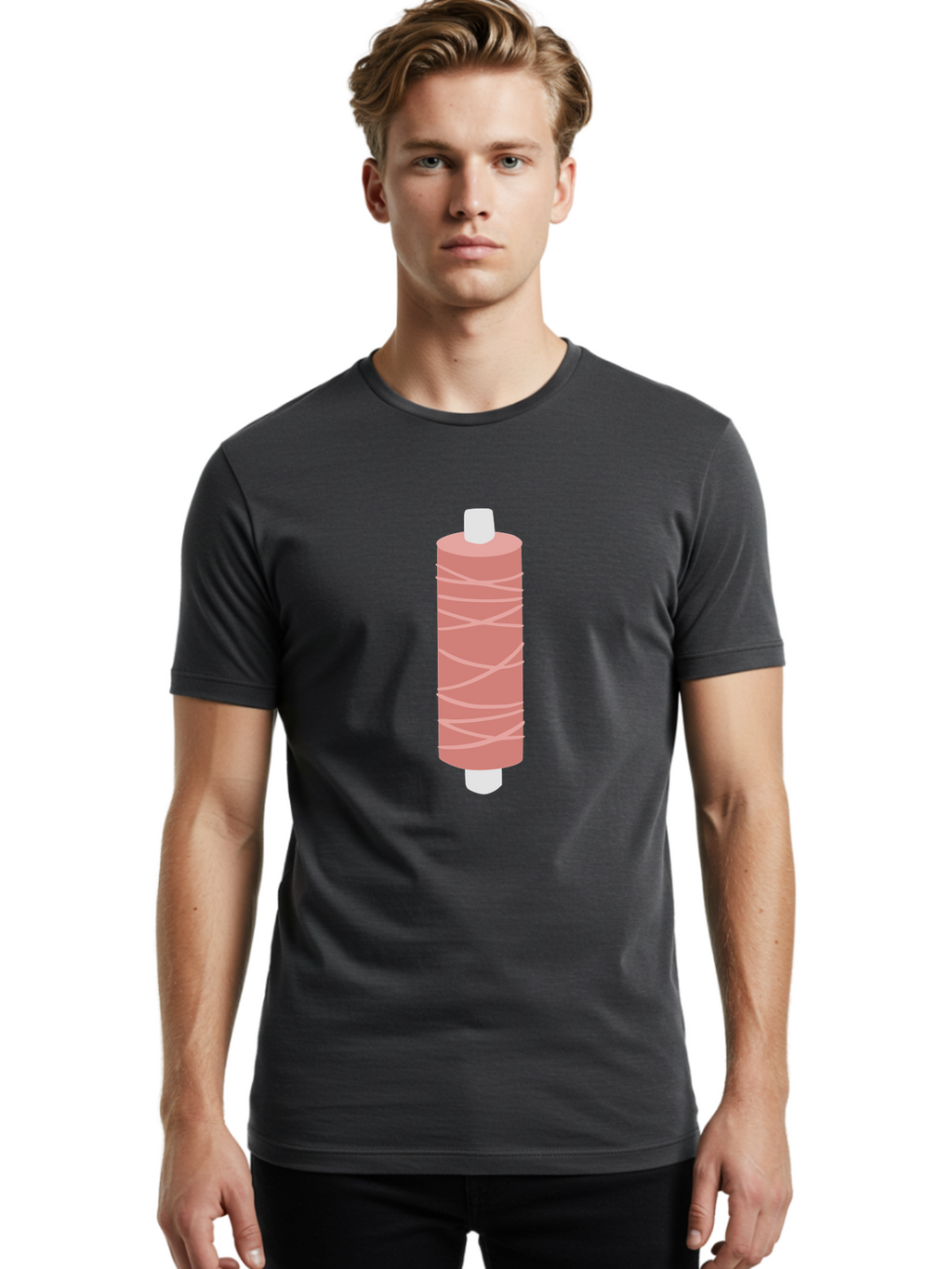 Spool-Of-Thread-1 Men'S Graphic Tee, 100% Cotton, Comfortable Casual Summer Wear, Machine Washable, Spool, Thread, Sewing, Pink Thread, Crafting, Embroidery, Fashion Design, Sewing Supplies, Tailoring, Pastel Colors Aac114
