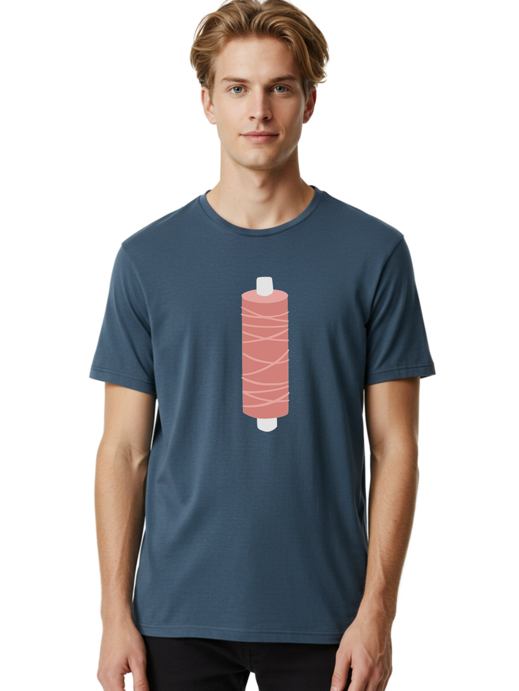 Spool-Of-Thread-1 Men'S Graphic Tee, 100% Cotton, Comfortable Casual Summer Wear, Machine Washable, Spool, Thread, Sewing, Pink Thread, Crafting, Embroidery, Fashion Design, Sewing Supplies, Tailoring, Pastel Colors Aac114