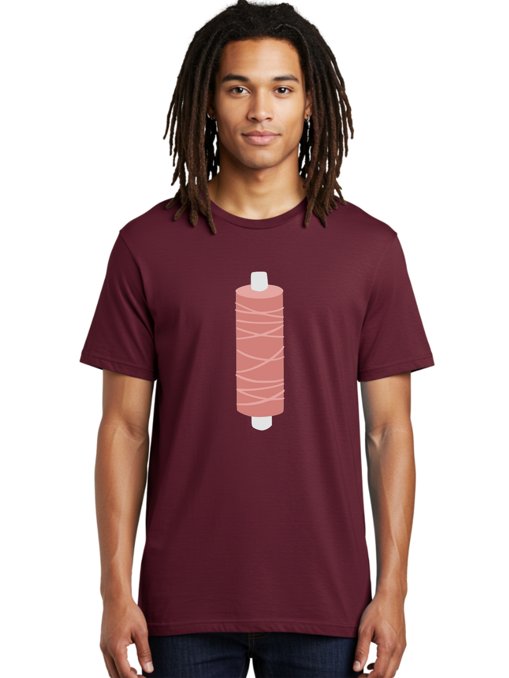 Spool-Of-Thread-1 Men'S Graphic Tee, 100% Cotton, Comfortable Casual Summer Wear, Machine Washable, Spool, Thread, Sewing, Pink Thread, Crafting, Embroidery, Fashion Design, Sewing Supplies, Tailoring, Pastel Colors Aac114