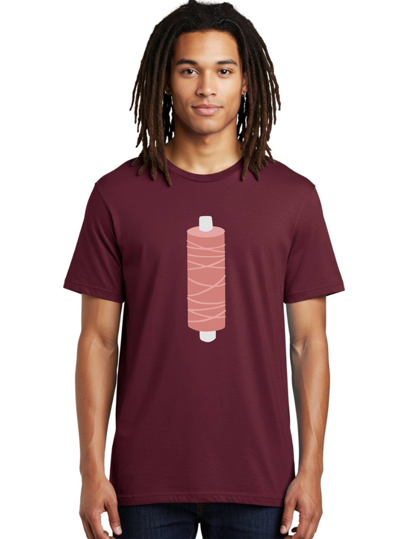 Spool-Of-Thread-1 Men'S Graphic Tee, 100% Cotton, Comfortable Casual Summer Wear, Machine Washable, Spool, Thread, Sewing, Pink Thread, Crafting, Embroidery, Fashion Design, Sewing Supplies, Tailoring, Pastel Colors Aac114
