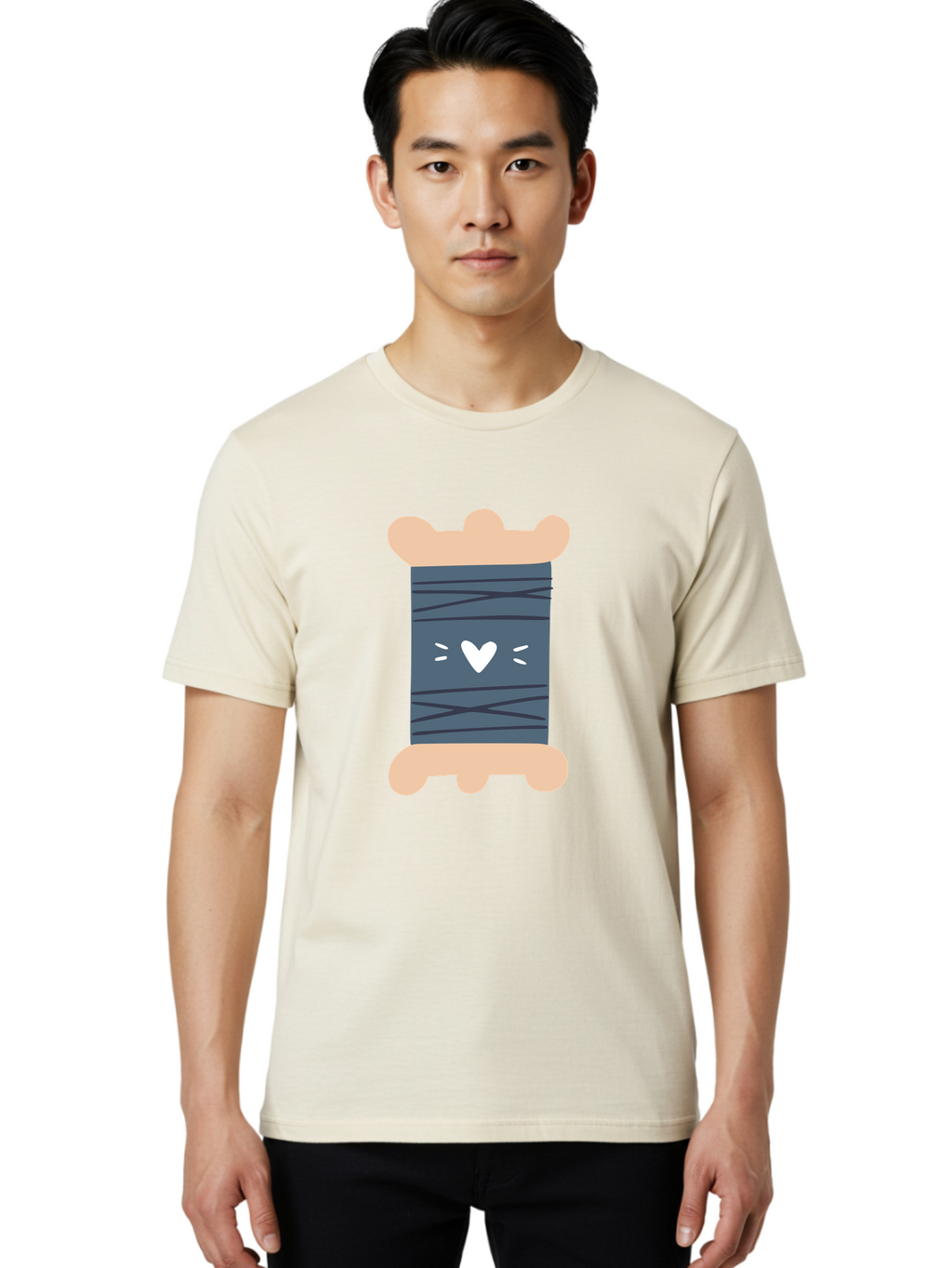 Spool-Of-Thread-2 Men'S Graphic Tee, 100% Cotton, Comfortable Casual Summer Wear, Machine Washable, Spool Of Thread, Sewing Supplies, Crafting Materials, Dark Blue Thread, Heart Symbol, Cute Design, Embroidery Thread, Sewing Kit Aac115