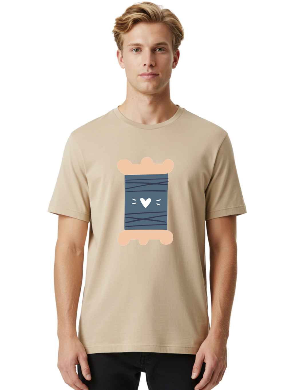 Spool-Of-Thread-2 Men'S Graphic Tee, 100% Cotton, Comfortable Casual Summer Wear, Machine Washable, Spool Of Thread, Sewing Supplies, Crafting Materials, Dark Blue Thread, Heart Symbol, Cute Design, Embroidery Thread, Sewing Kit Aac115