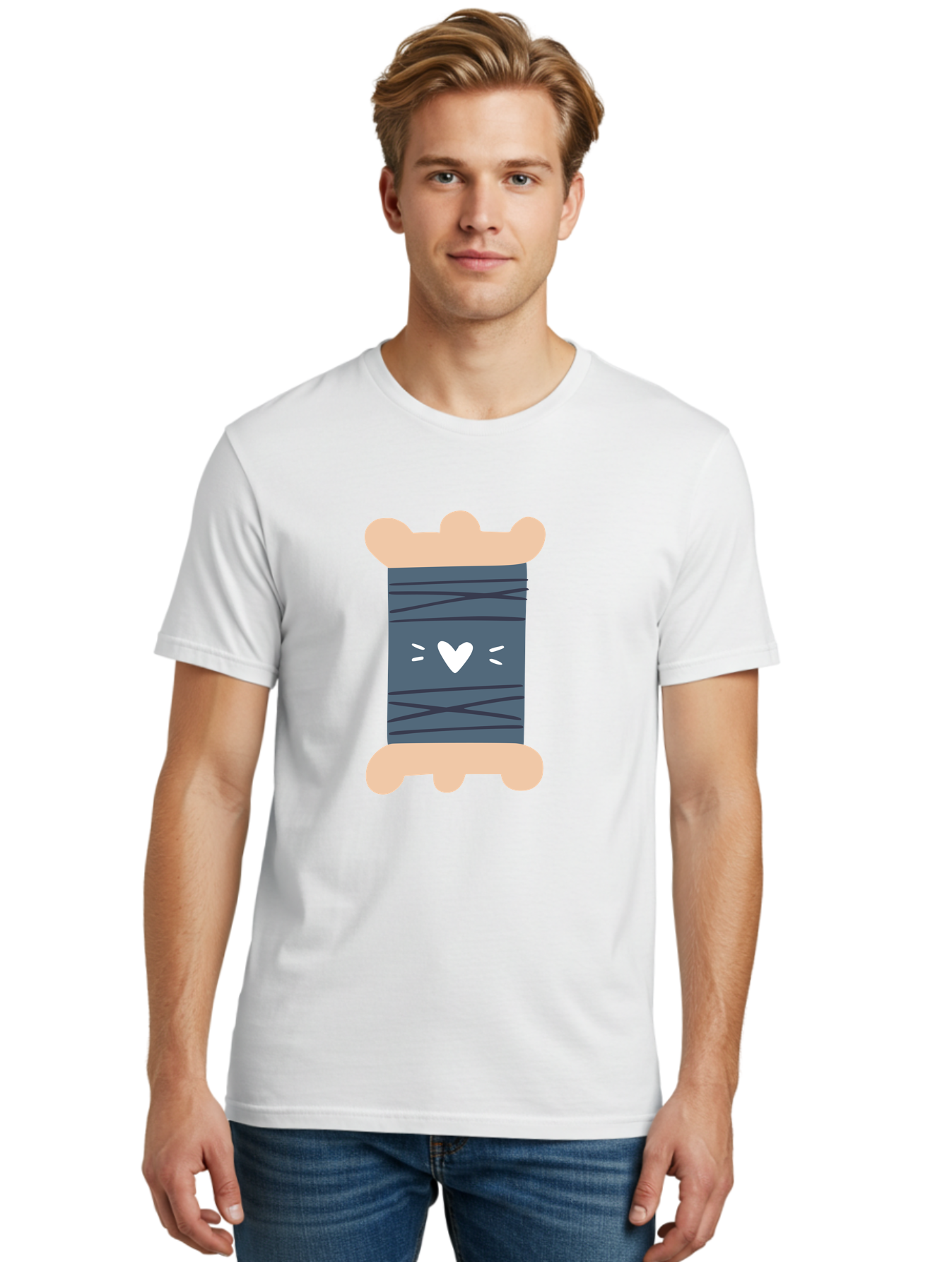 Spool-Of-Thread-2 Men'S Graphic Tee, 100% Cotton, Comfortable Casual Summer Wear, Machine Washable, Spool Of Thread, Sewing Supplies, Crafting Materials, Dark Blue Thread, Heart Symbol, Cute Design, Embroidery Thread, Sewing Kit Aac115