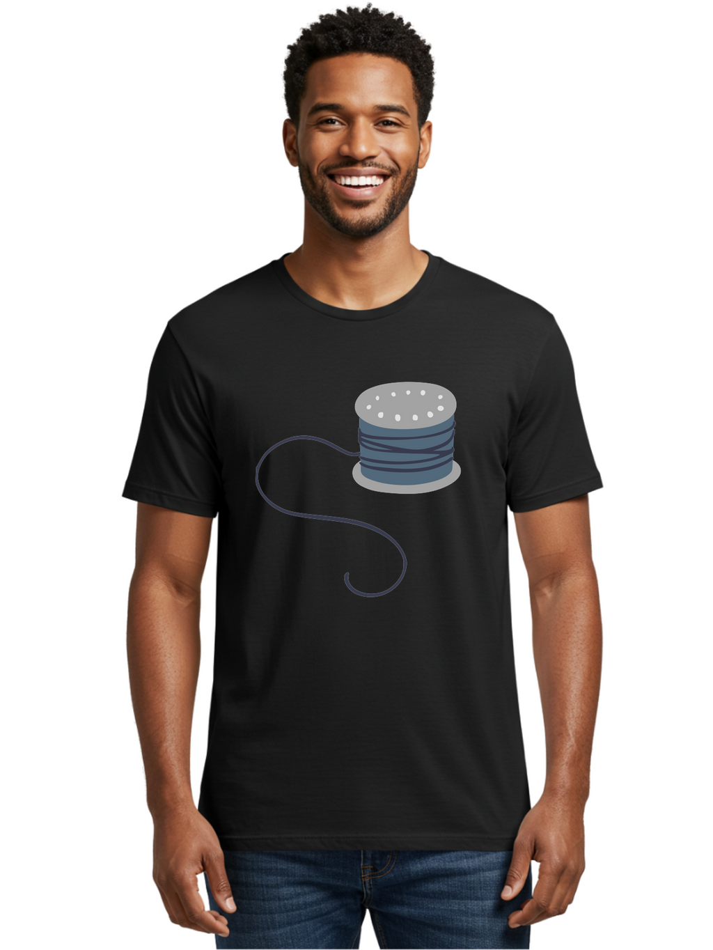 Spool-Of-Thread-3 Men'S Graphic Tee, 100% Cotton, Comfortable Casual Summer Wear, Machine Washable, Spool Of Thread, Sewing Supplies, Crafting Tools, Needlework Accessories, Embroidery Materials, Textile Crafting Aac116