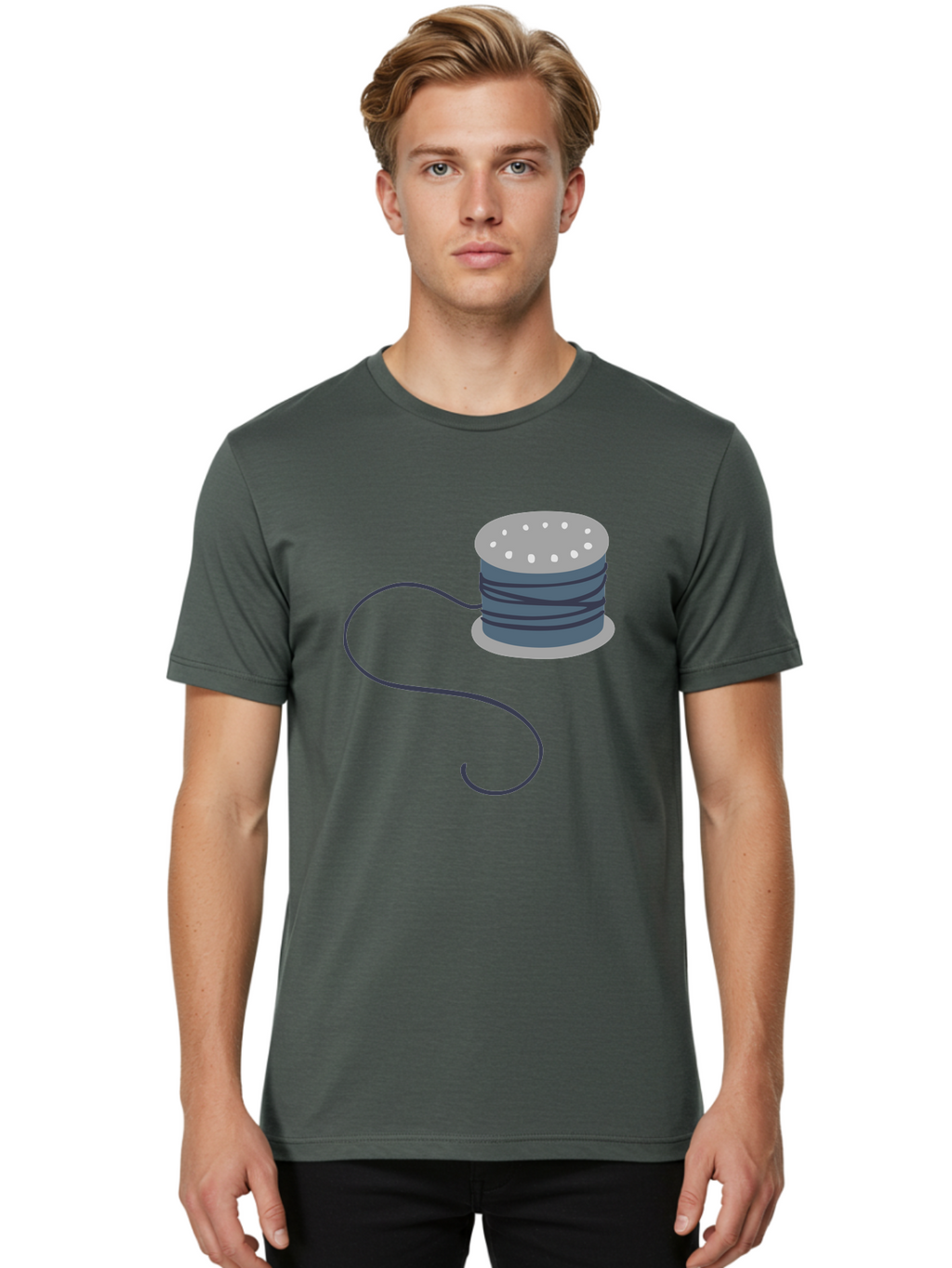 Spool-Of-Thread-3 Men'S Graphic Tee, 100% Cotton, Comfortable Casual Summer Wear, Machine Washable, Spool Of Thread, Sewing Supplies, Crafting Tools, Needlework Accessories, Embroidery Materials, Textile Crafting Aac116