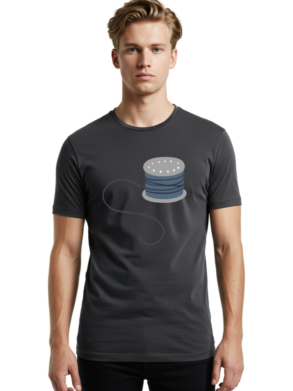 Spool-Of-Thread-3 Men'S Graphic Tee, 100% Cotton, Comfortable Casual Summer Wear, Machine Washable, Spool Of Thread, Sewing Supplies, Crafting Tools, Needlework Accessories, Embroidery Materials, Textile Crafting Aac116
