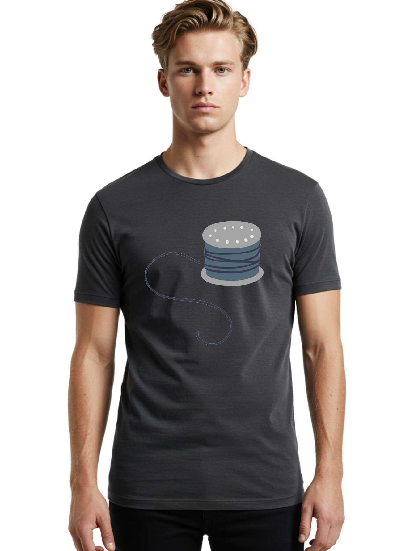 Spool-Of-Thread-3 Men'S Graphic Tee, 100% Cotton, Comfortable Casual Summer Wear, Machine Washable, Spool Of Thread, Sewing Supplies, Crafting Tools, Needlework Accessories, Embroidery Materials, Textile Crafting Aac116