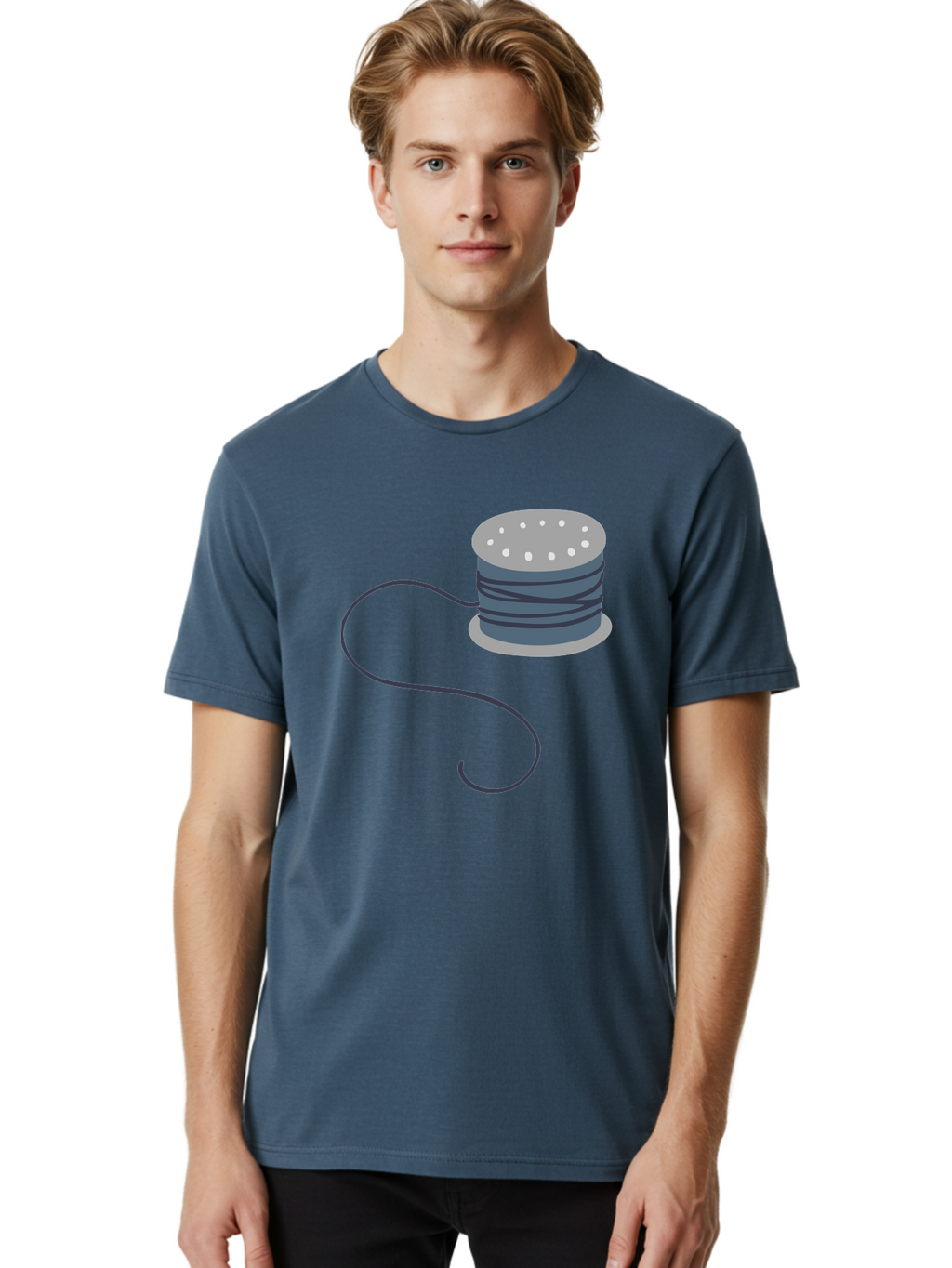 Spool-Of-Thread-3 Men'S Graphic Tee, 100% Cotton, Comfortable Casual Summer Wear, Machine Washable, Spool Of Thread, Sewing Supplies, Crafting Tools, Needlework Accessories, Embroidery Materials, Textile Crafting Aac116