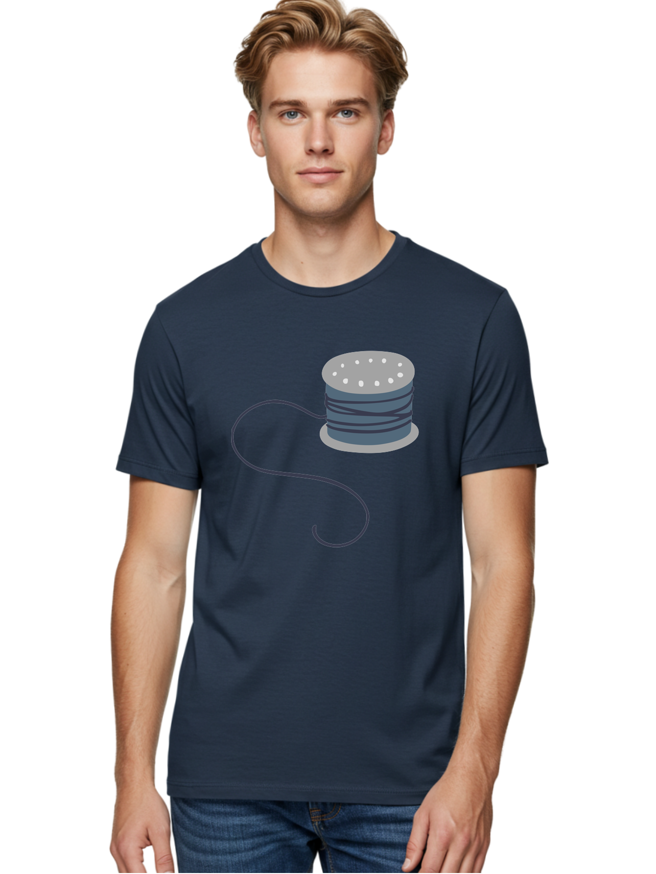 Spool-Of-Thread-3 Men'S Graphic Tee, 100% Cotton, Comfortable Casual Summer Wear, Machine Washable, Spool Of Thread, Sewing Supplies, Crafting Tools, Needlework Accessories, Embroidery Materials, Textile Crafting Aac116