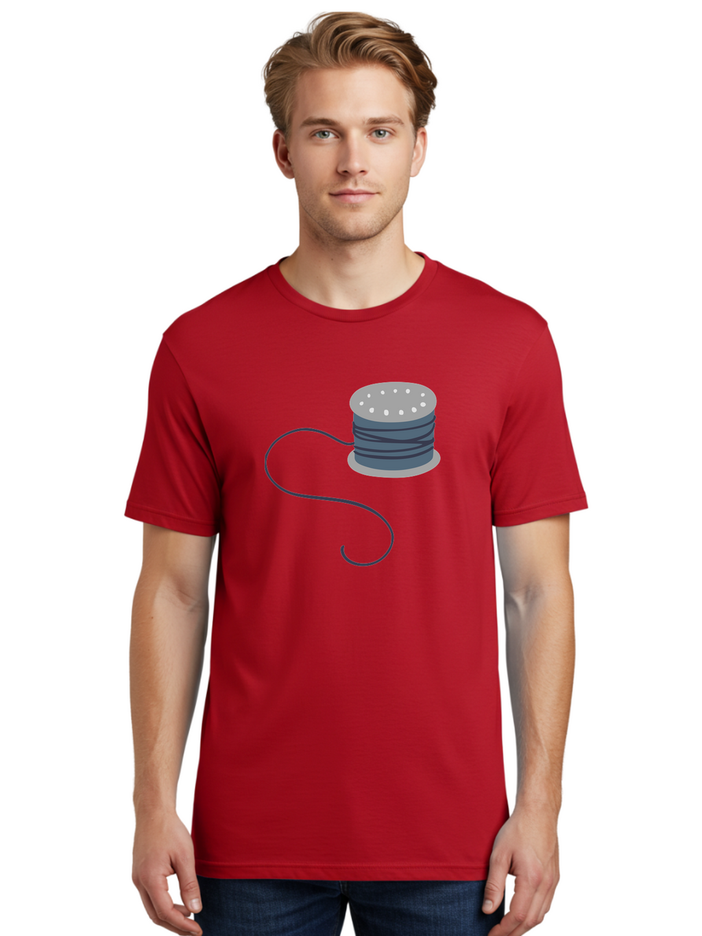 Spool-Of-Thread-3 Men'S Graphic Tee, 100% Cotton, Comfortable Casual Summer Wear, Machine Washable, Spool Of Thread, Sewing Supplies, Crafting Tools, Needlework Accessories, Embroidery Materials, Textile Crafting Aac116