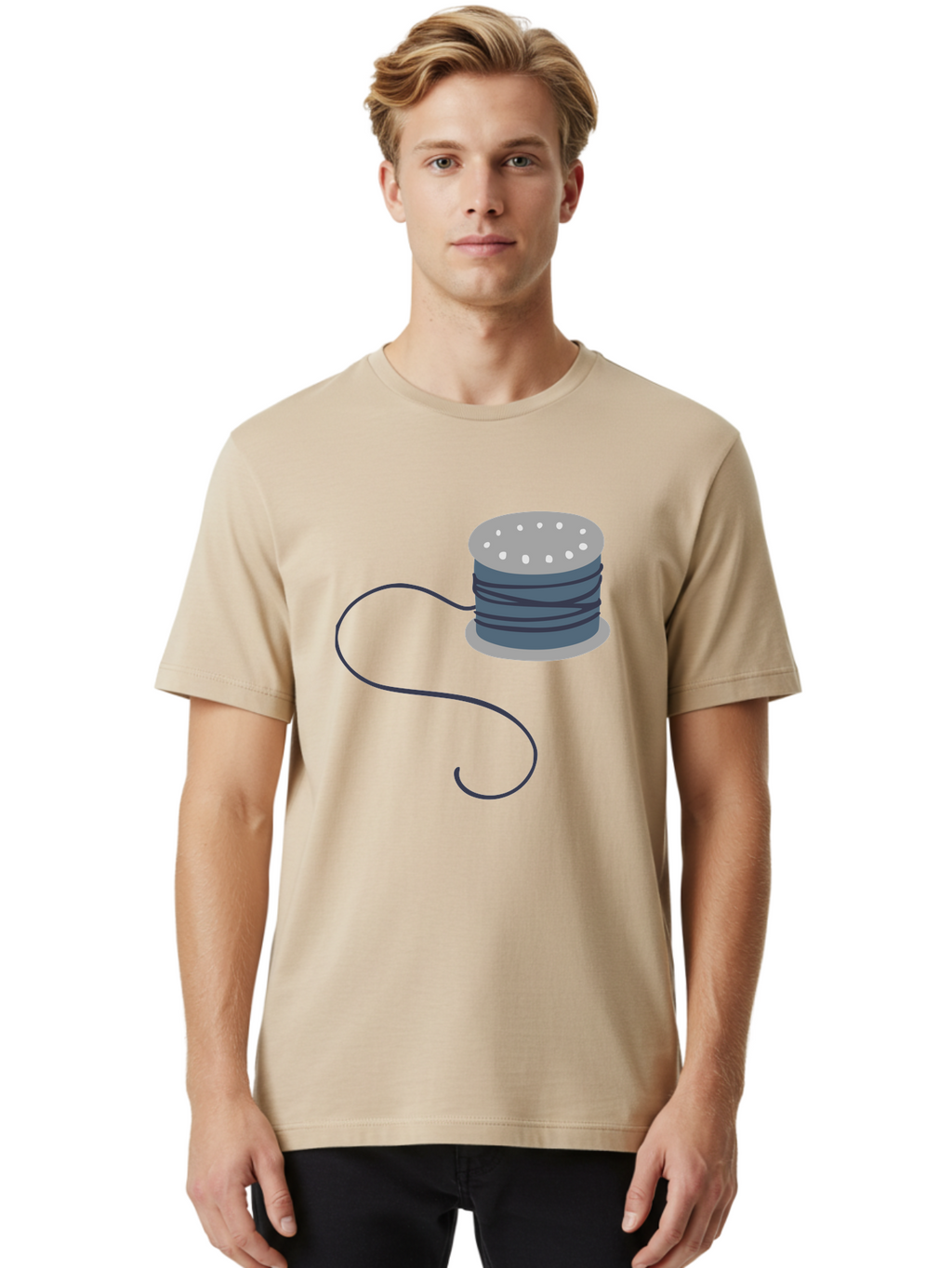Spool-Of-Thread-3 Men'S Graphic Tee, 100% Cotton, Comfortable Casual Summer Wear, Machine Washable, Spool Of Thread, Sewing Supplies, Crafting Tools, Needlework Accessories, Embroidery Materials, Textile Crafting Aac116