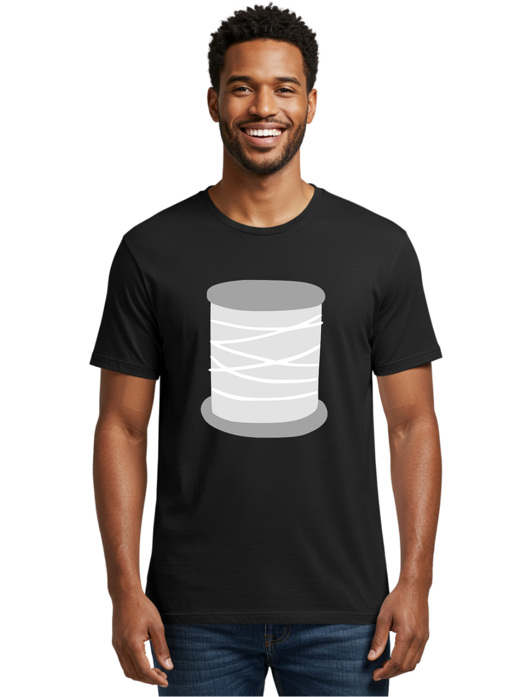 Spool-Of-Thread Men'S Graphic Tee, 100% Cotton, Comfortable Casual Summer Wear, Machine Washable, Spool Of Thread, Sewing Supplies, Crafting Essentials, White Thread, Gray Spool, Minimalist Design, Textile Crafting Aac117