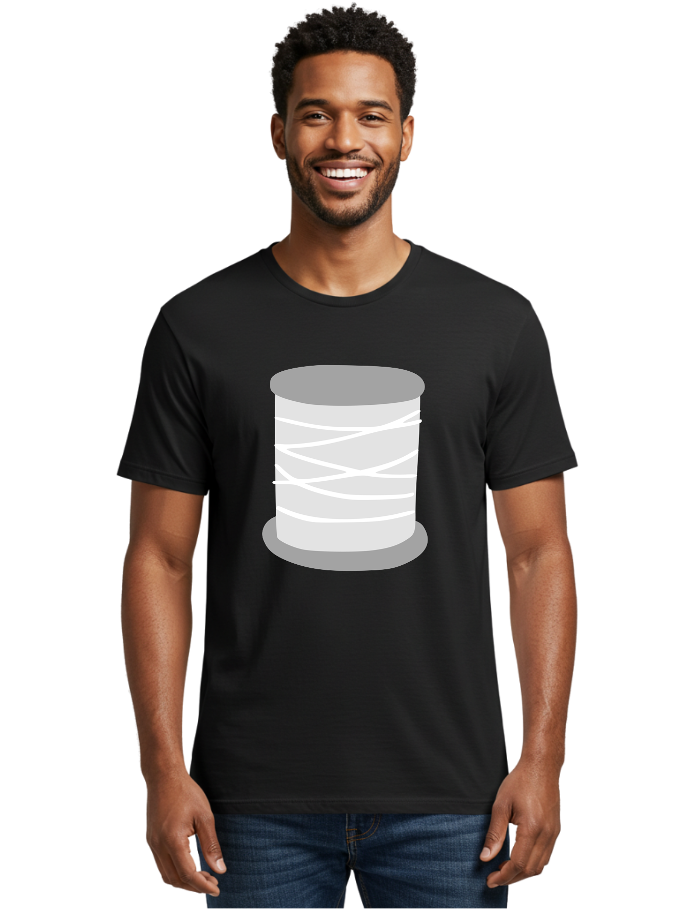 Spool-Of-Thread Men'S Graphic Tee, 100% Cotton, Comfortable Casual Summer Wear, Machine Washable, Spool Of Thread, Sewing Supplies, Crafting Essentials, White Thread, Gray Spool, Minimalist Design, Textile Crafting Aac117